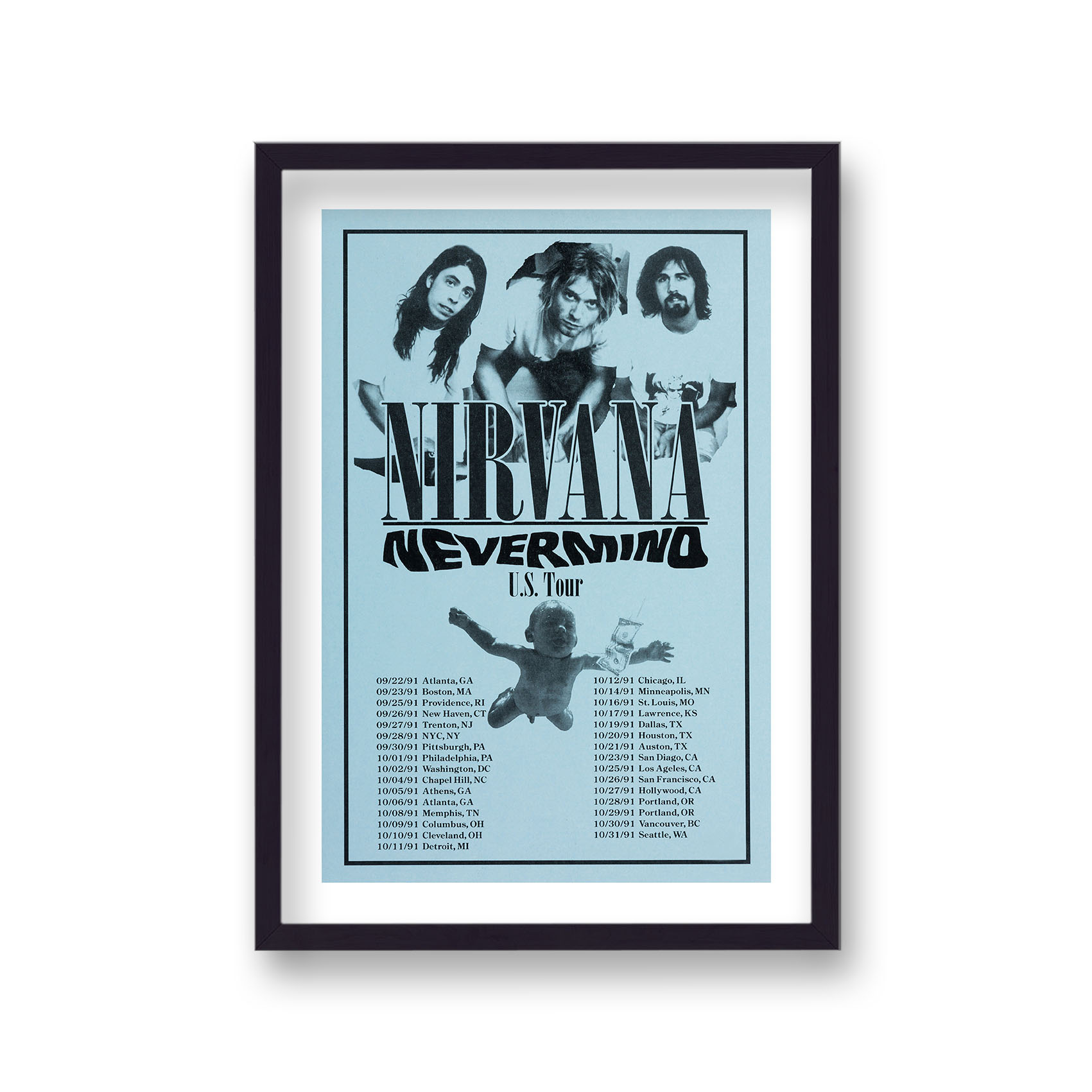 Gallery Print & Art Nirvana Nevermind US Tour Vintage Music Poster - Black Wood - One Size