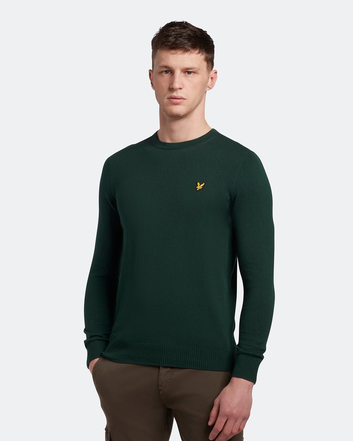 Lyle & Scott Mens Cotton Merino Crew Neck Jumper in Green - Size Medium