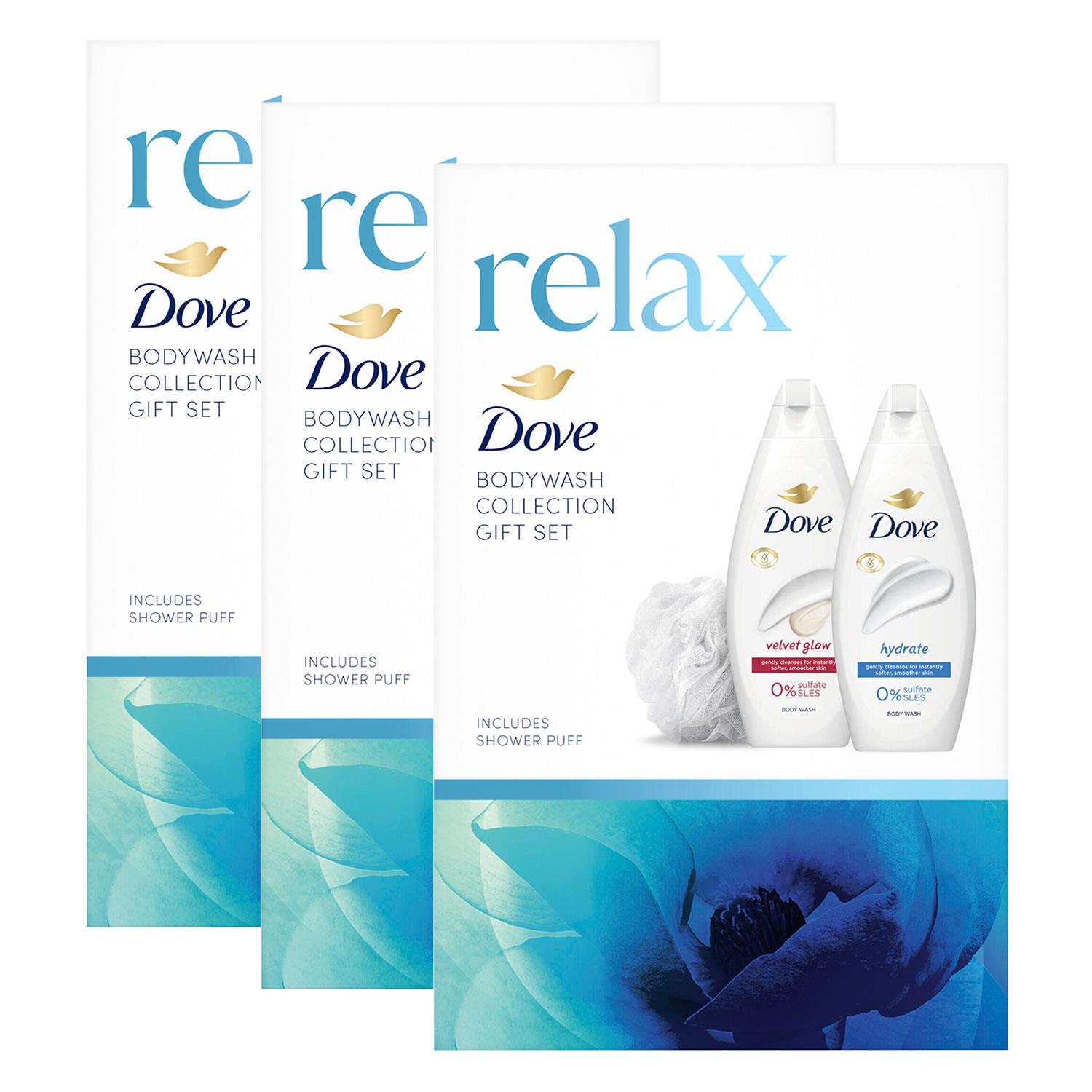 Dove Womens RelaxBodyWashCollectionGiftSet forHer w/ShowerPuff, 3pk - One Size