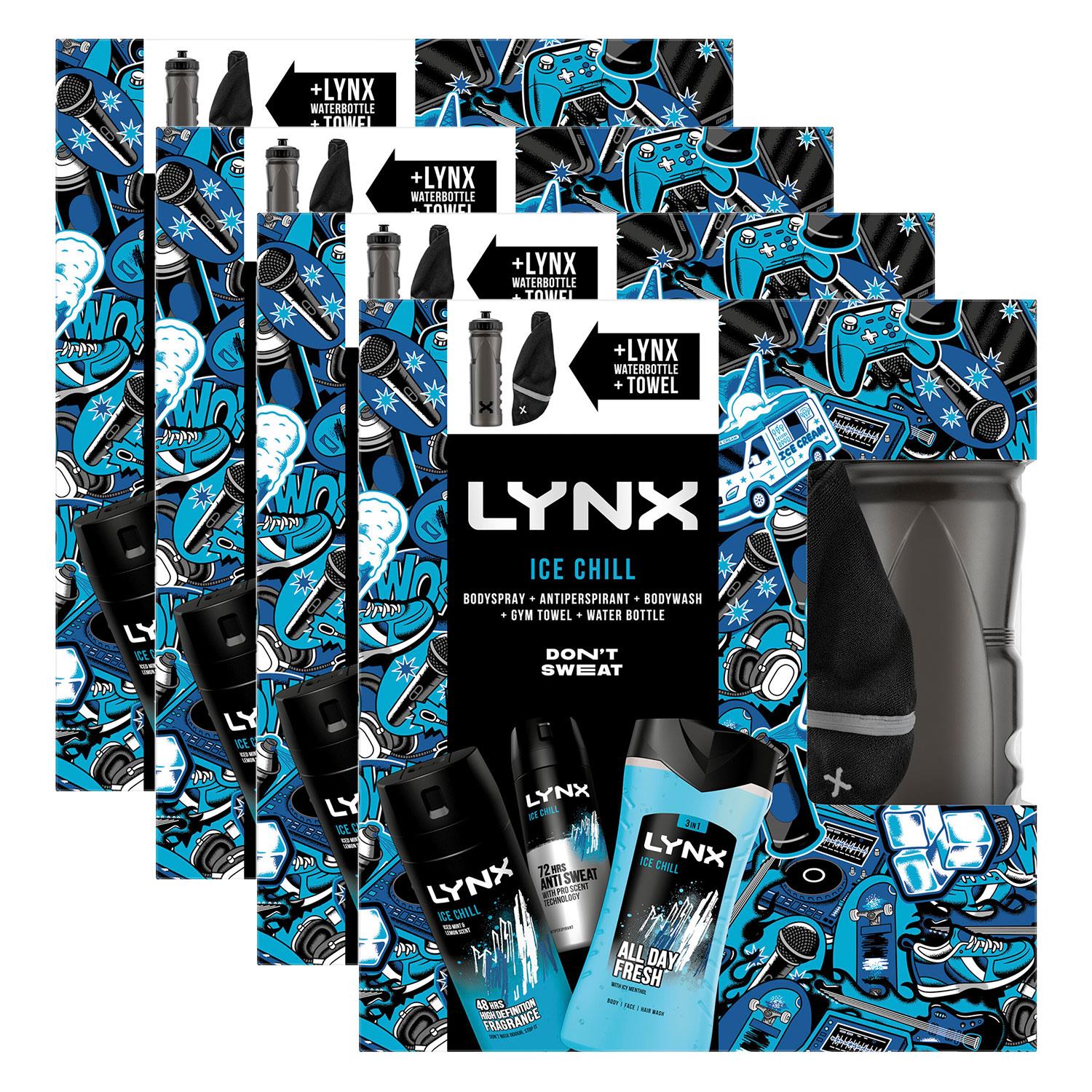 Lynx Mens Ice Chill Gift Set for Him w/ Gym Towel & Bottle, 4pk - One Size