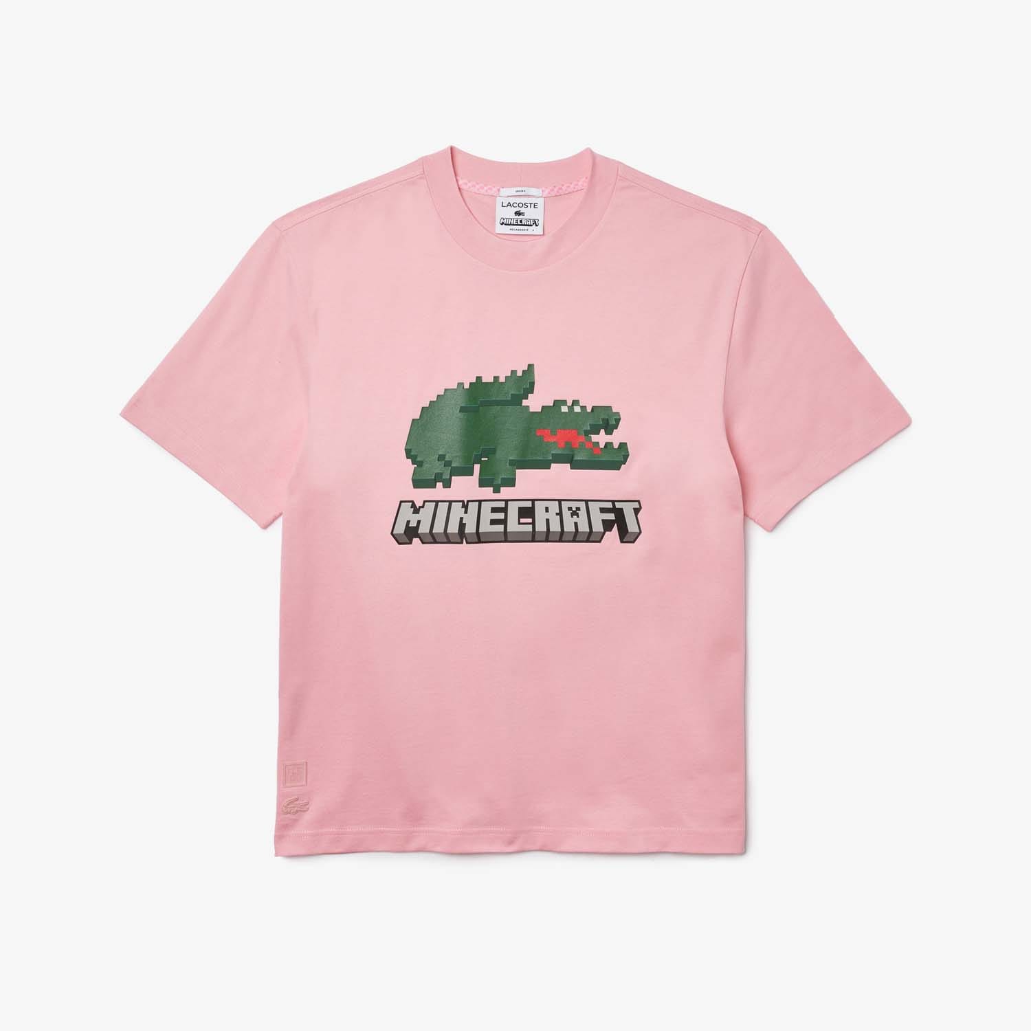 Lacoste Mens x Minecraft Print T-Shirt in Pink material_cotton - Size Large