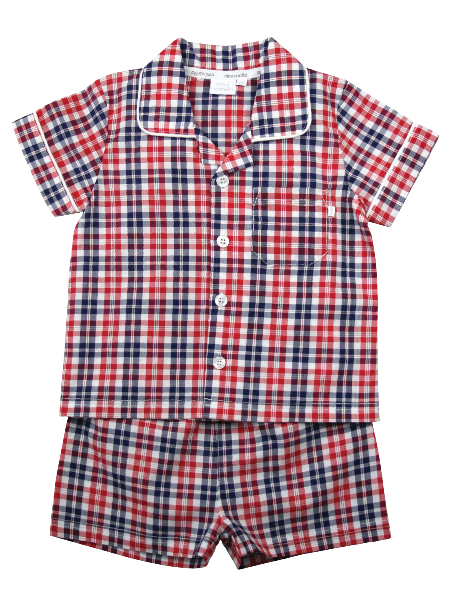 Mini Vanilla Boys Red Check Shortie Cotton Traditional Pyjamas - Size 3-4Y