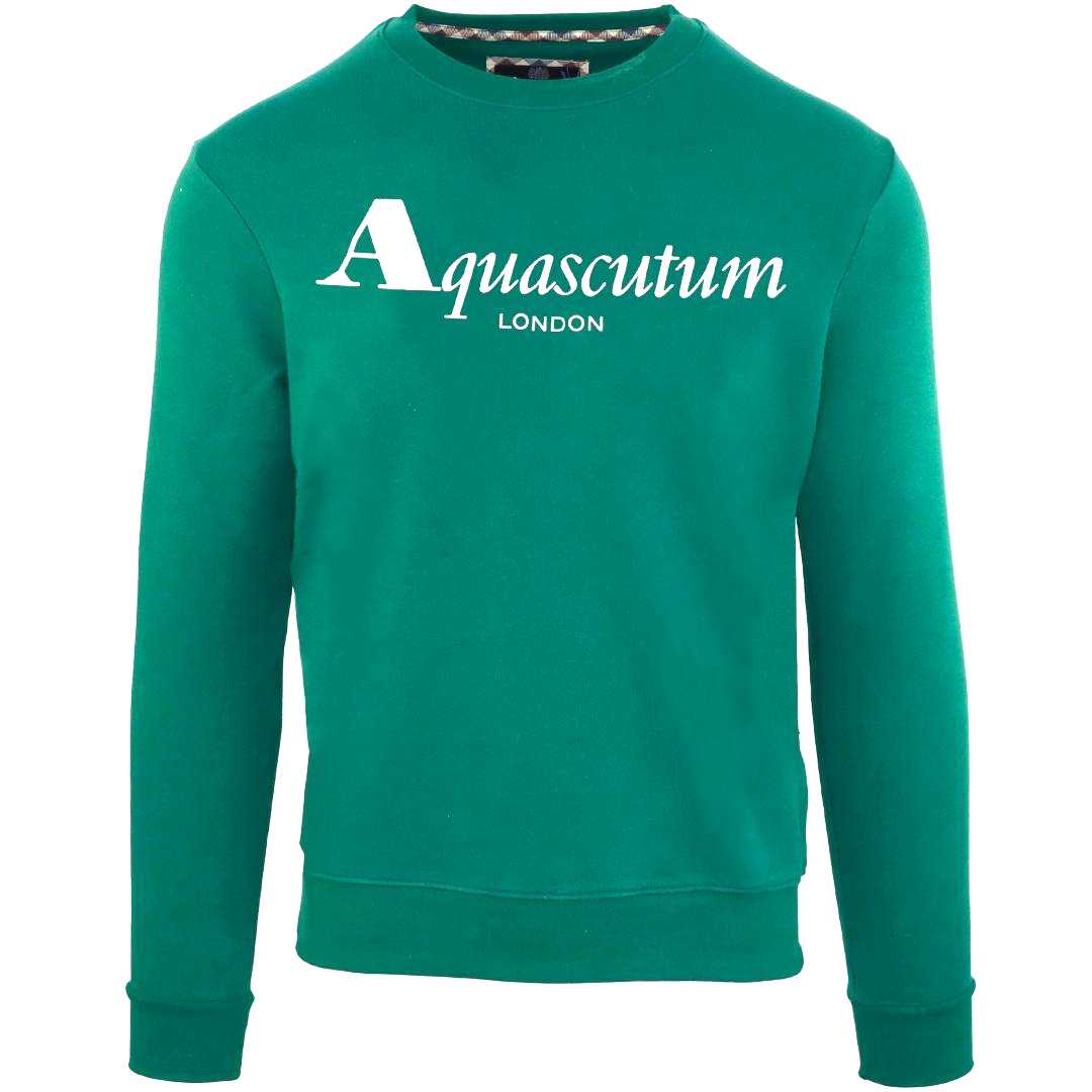 Aquascutum Mens Bold London Logo Green Sweatshirt Cotton - Size Medium