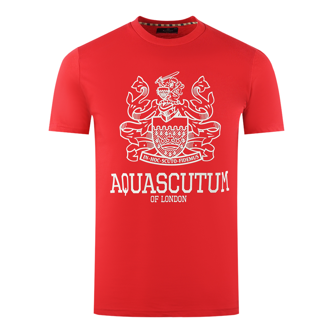 Aquascutum Mens Large Bold London Aldis Brand Logo Red T-Shirt material_cotton - Size X-Large