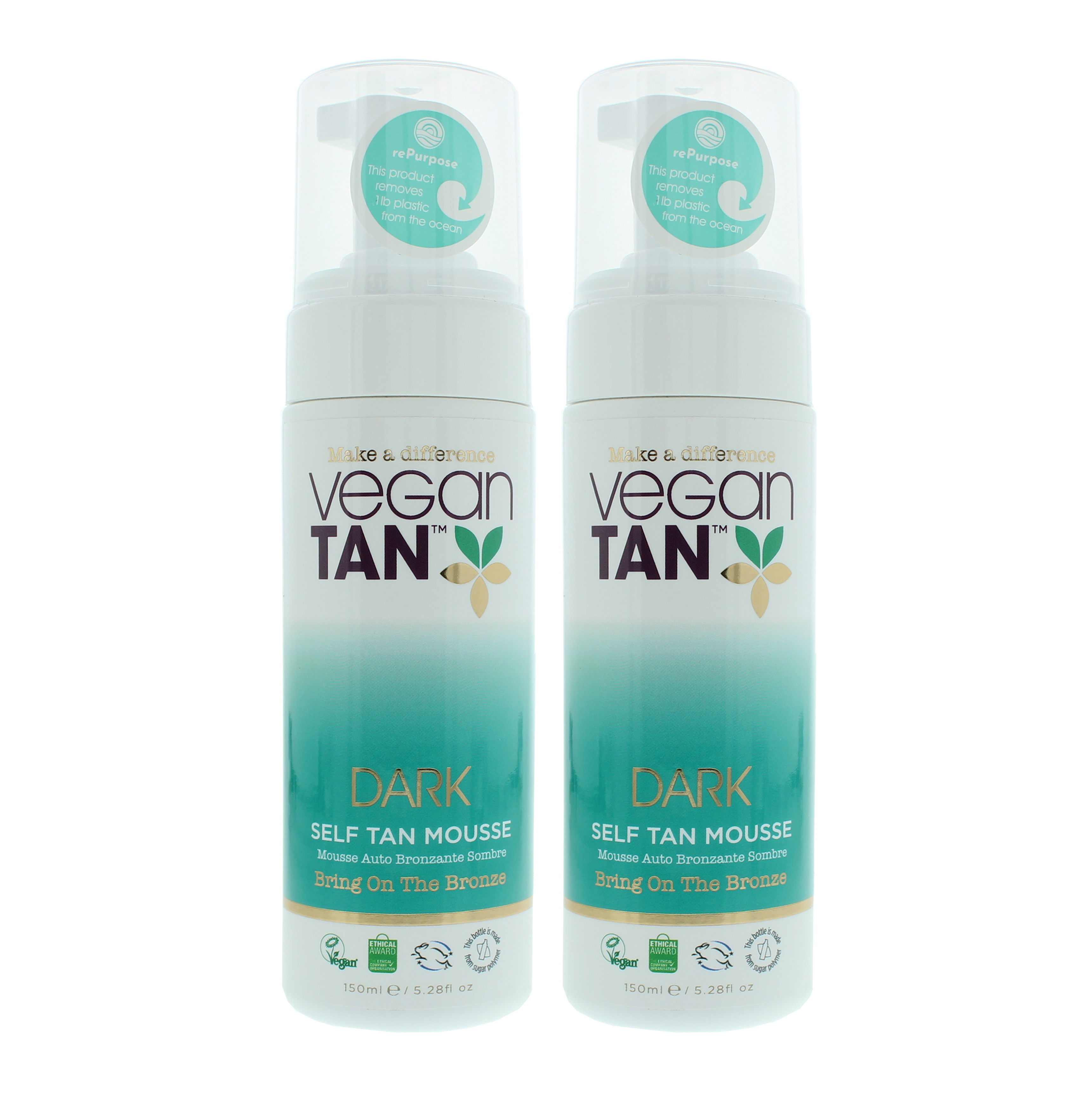 Vegan Tan Womens Dark Self Tan Mousse 150ml x 2 - One Size