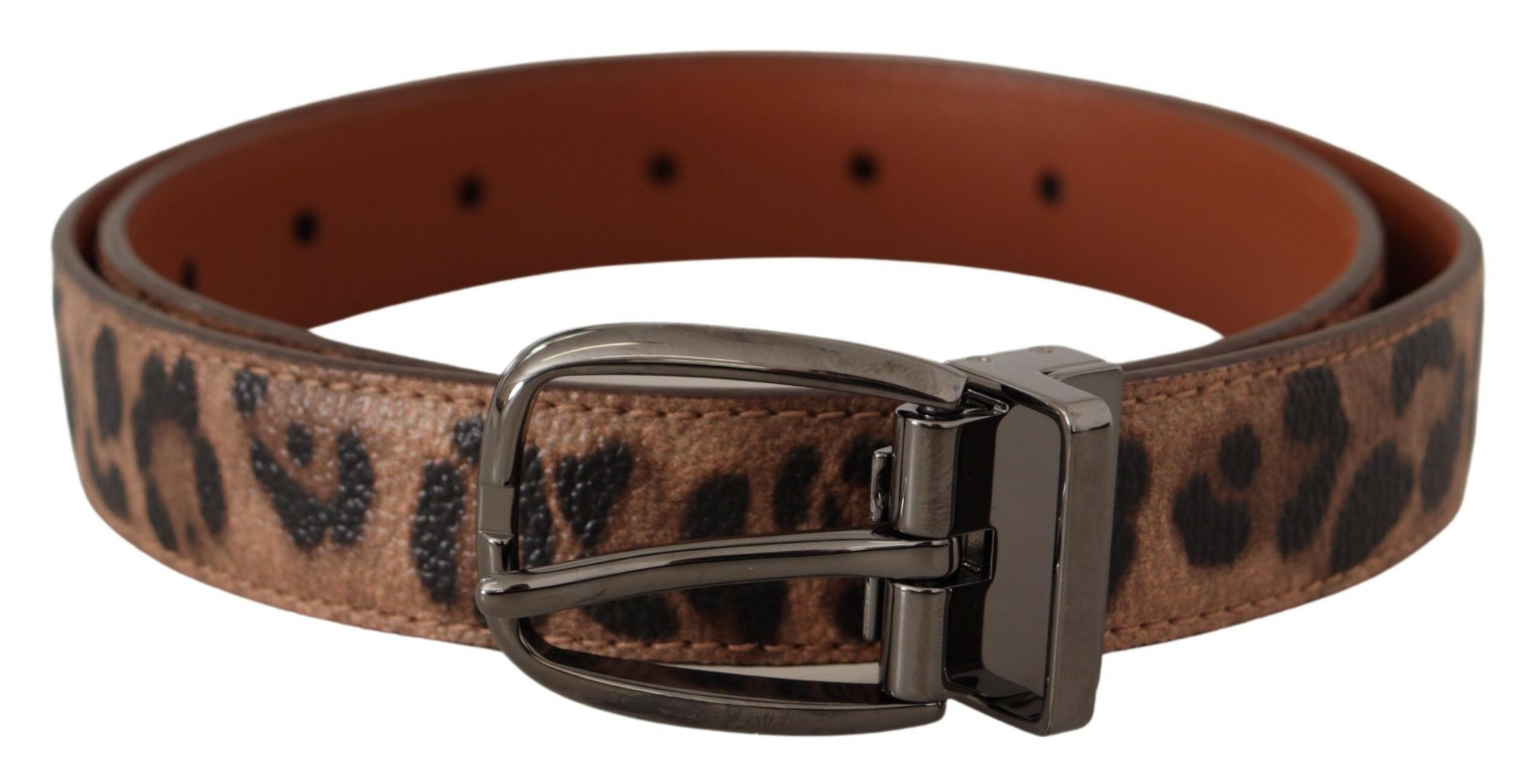 Dolce & Gabbana WoMens Brown Leopard Embossed Leather Buckle Belt - Size 75 cm