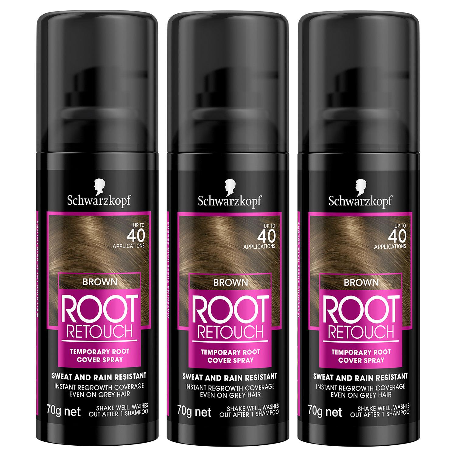 Schwarzkopf Womens 3pk Root Retouch Temporary Cover Spray Dark Brown 70g - One Size