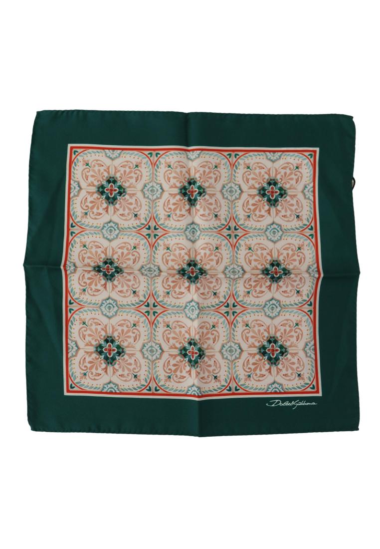 Dolce & Gabbana Mens Green Patterned Square Handkerchief Scarf Silk - One Size