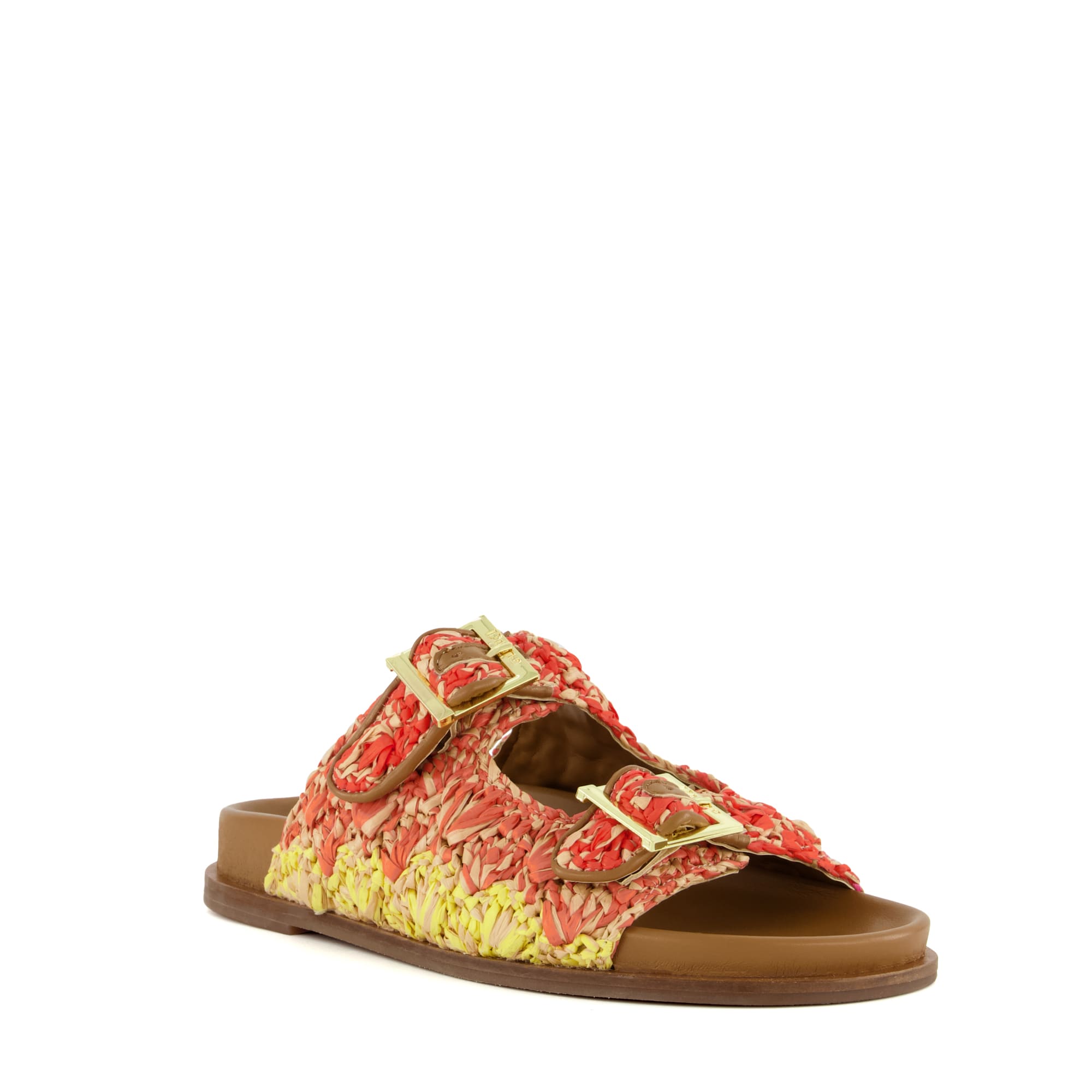 Dune London Womens Ladies Lolitas - Buckle-Detail Flat Raffia Sandals - Multicolour Fabric - Size UK 5