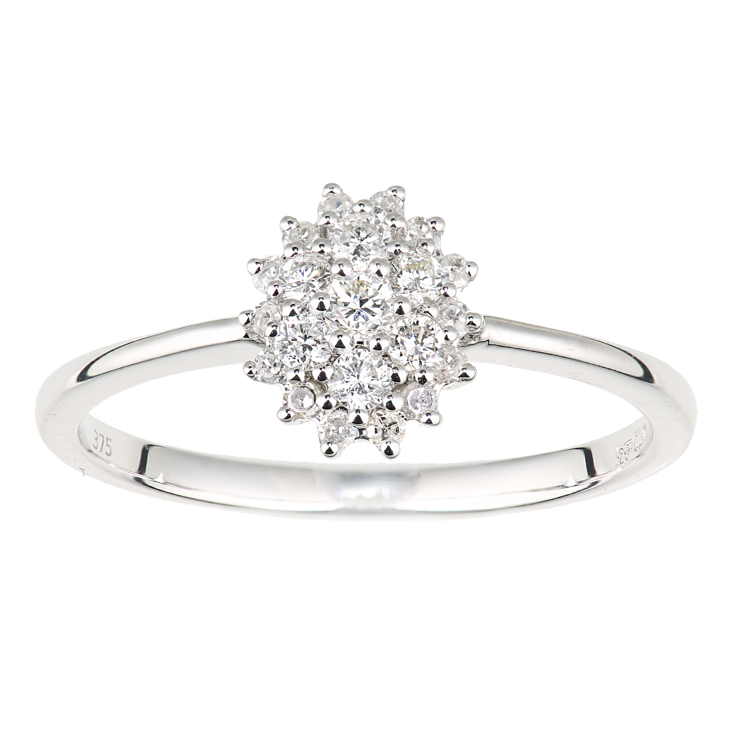 Diamant L'Eternel Womens 9ct White Gold Diamond Oval Cluster Ring - Size K.5