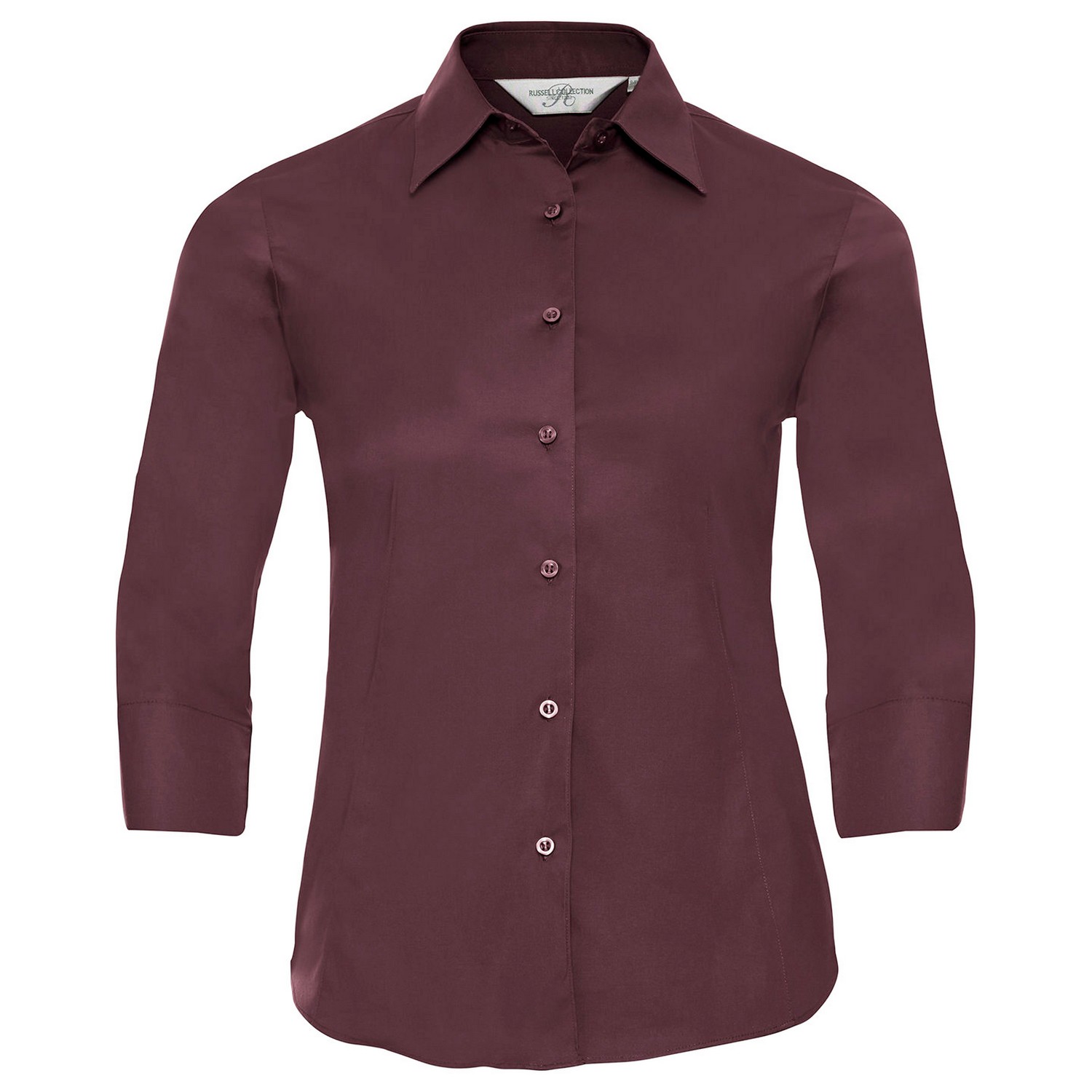 Russell Athletic Collection Womens/Ladies Easy-Care Fitted 3/4 Sleeve Shirt (Port) - Maroon - Size 16 UK