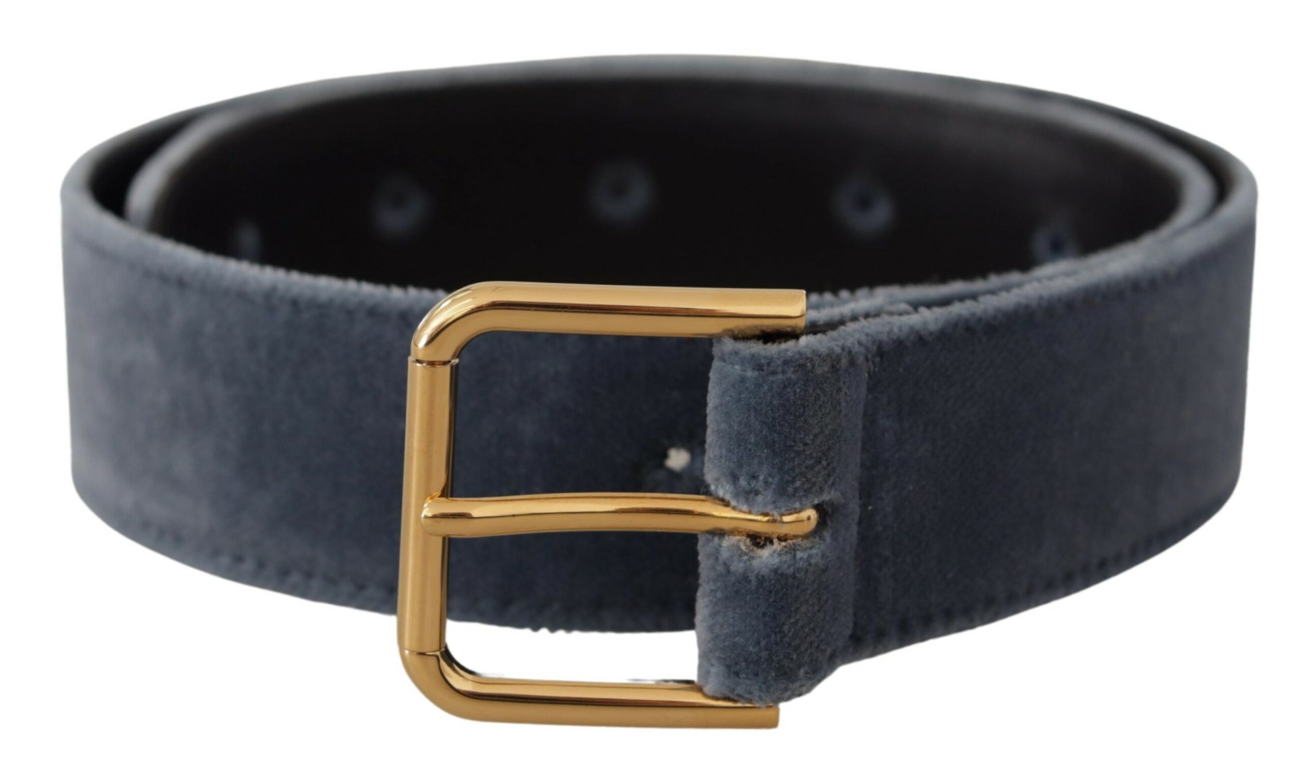 Dolce & Gabbana WoMens Navy Blue Velvet Gold Metal Logo Waist Buckle Belt - Size 60 cm