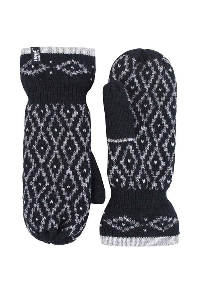 Heat Holders Womens - Ladies Fleece Lined Insulated Winter Thermal Mittens - Black - One Size