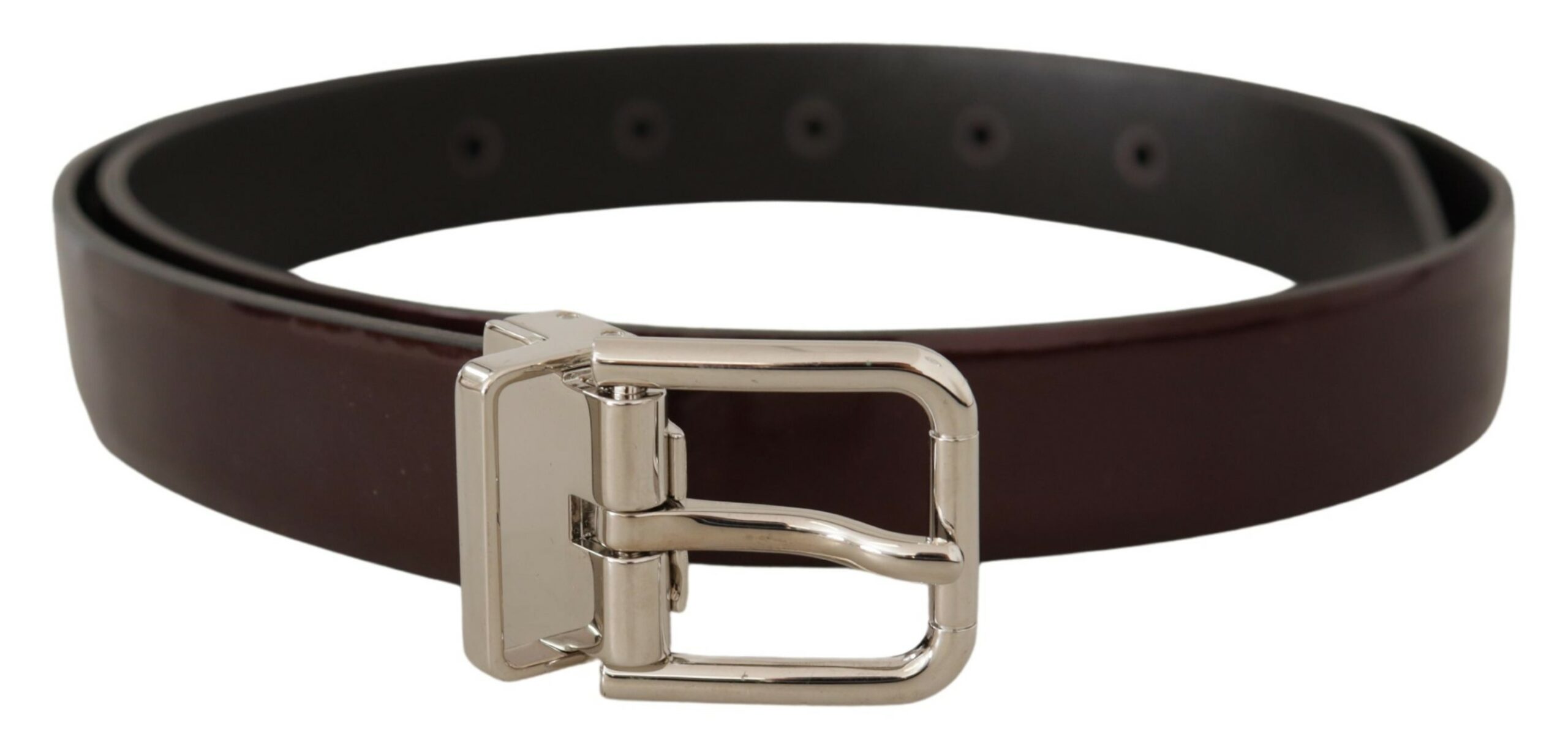 Dolce & Gabbana Mens Brown Patent Leather Silver Metal Buckle Belt - Size 90 cm