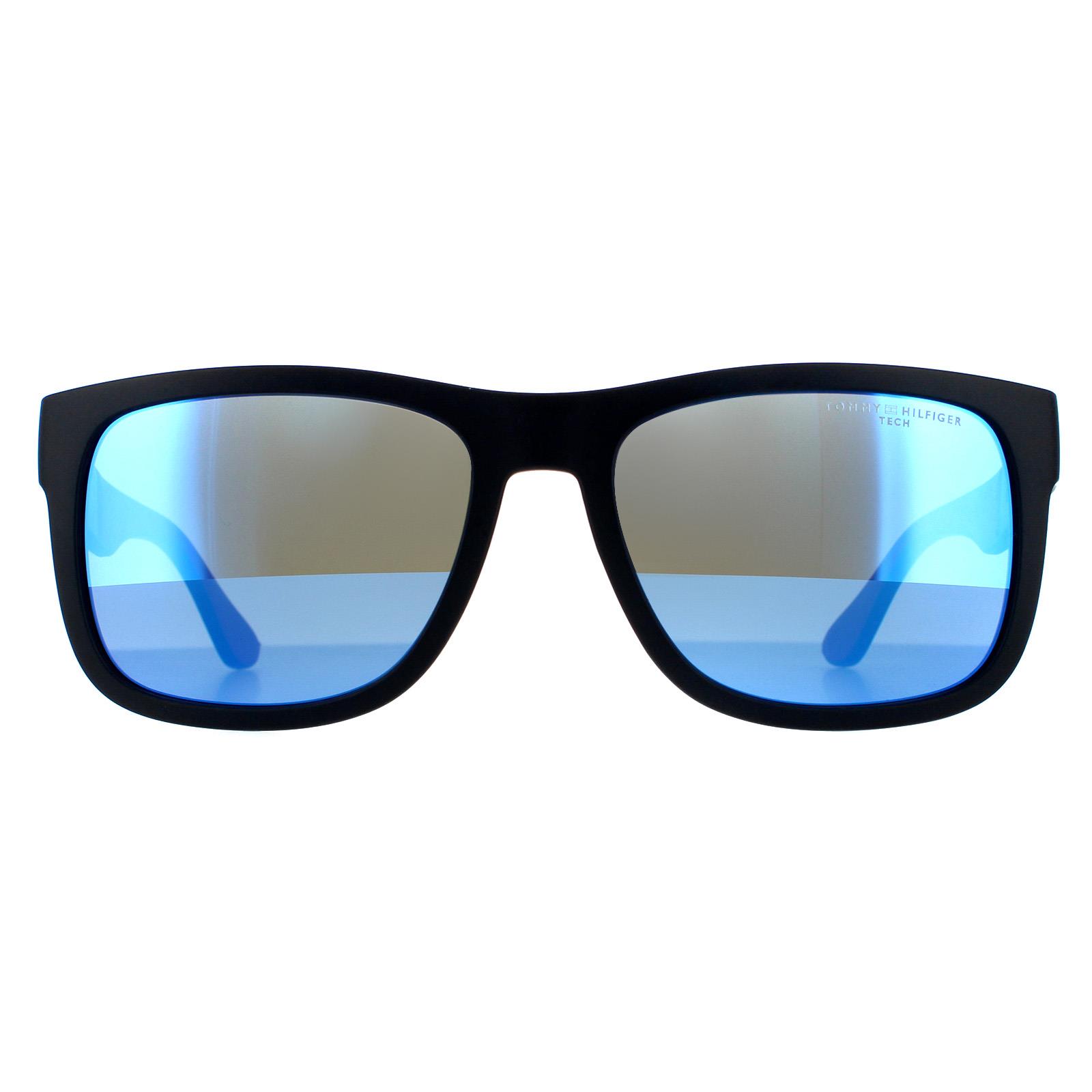 Tommy Hilfiger Rectangle Mens Matte Blue Mirror Sunglasses - One Size