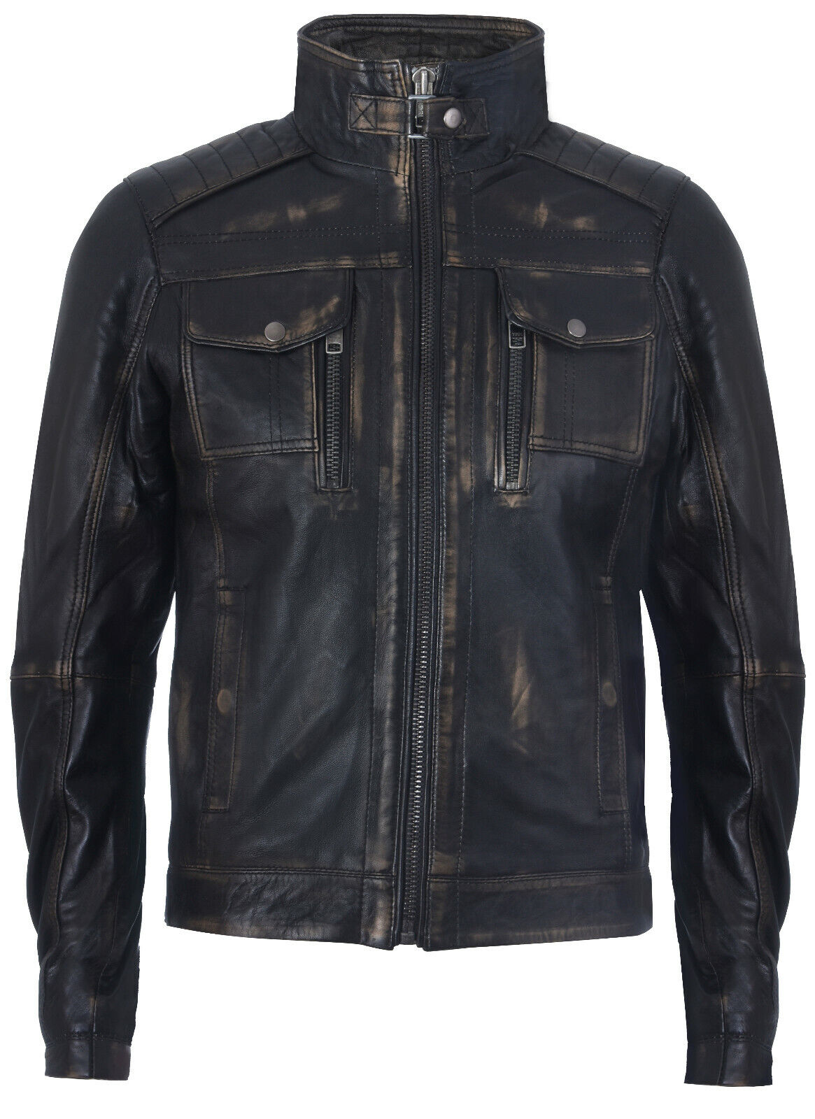 Infinity Leather Mens Biker Distressed Motorcycle Jacket - Black - Size 2XL