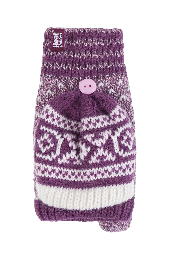 Heat Holders Womens Ladies Warm Fairisle Patterned Thermal Fingerless Converter Gloves - Rose - One Size