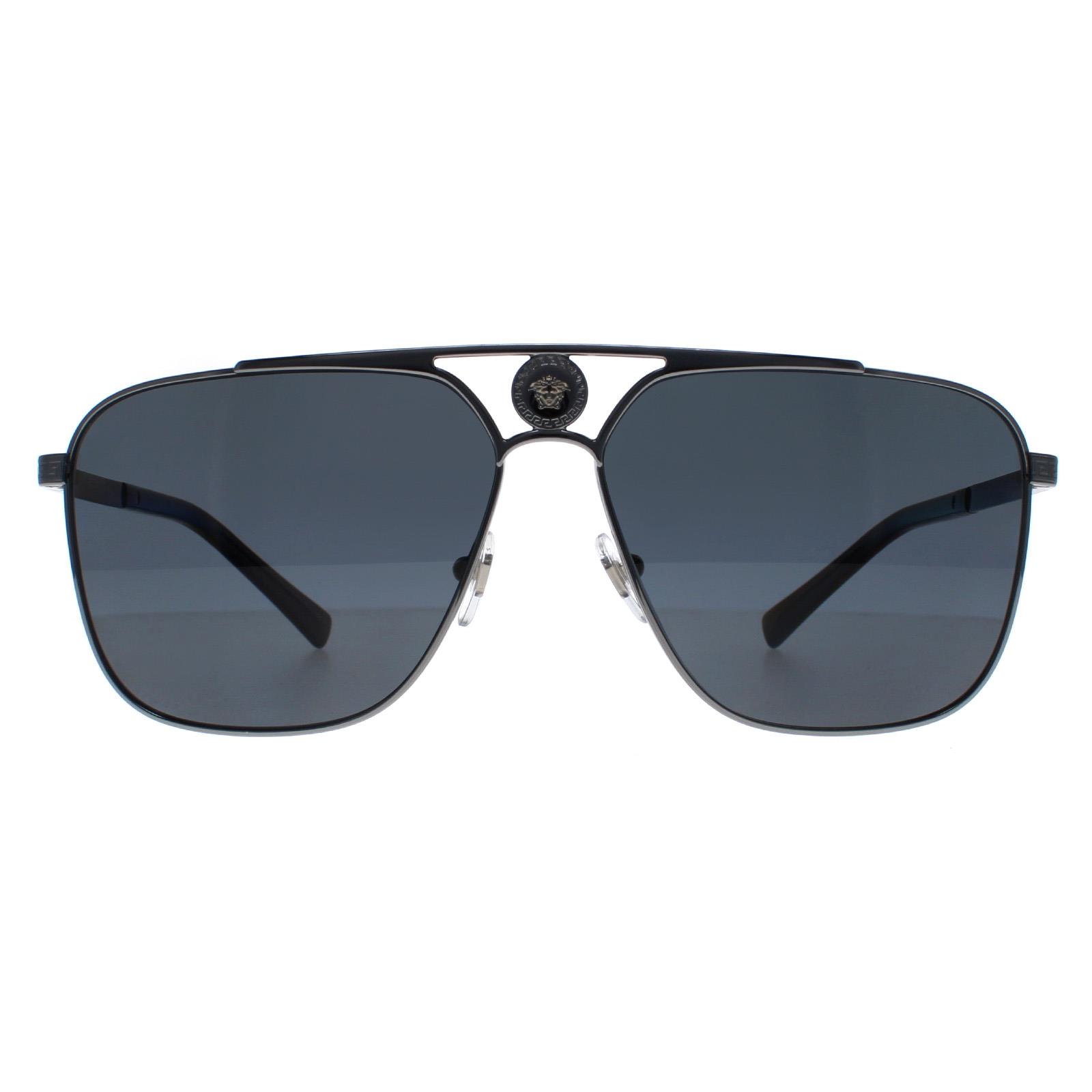 Versace Rectangle Mens Gunmetal Dark Grey Polarized VE2238 - One Size