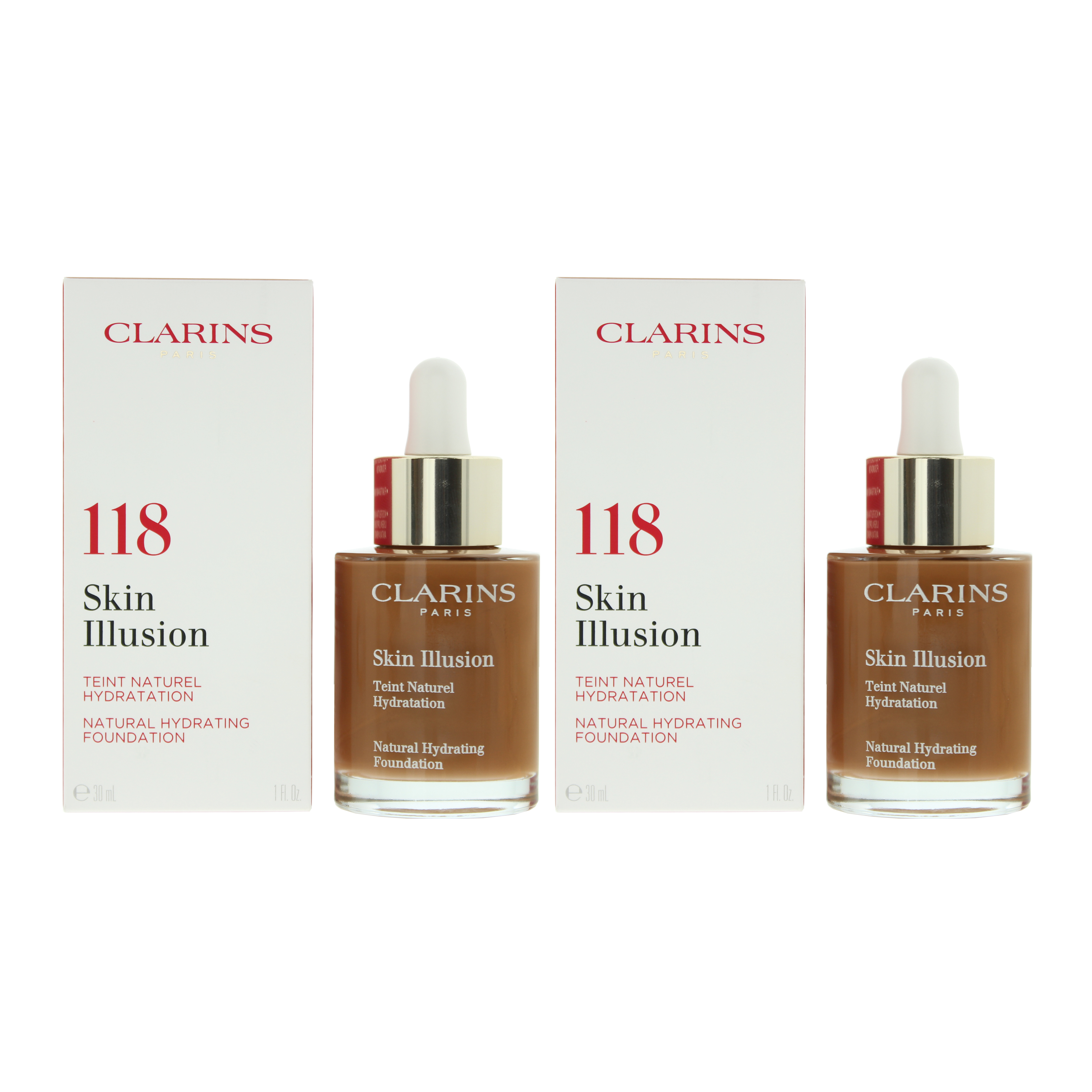 Clarins Womens Skin Illusion Natural Hydrating Foundation 30ml - 118 Sienna x 2 - NA - One Size