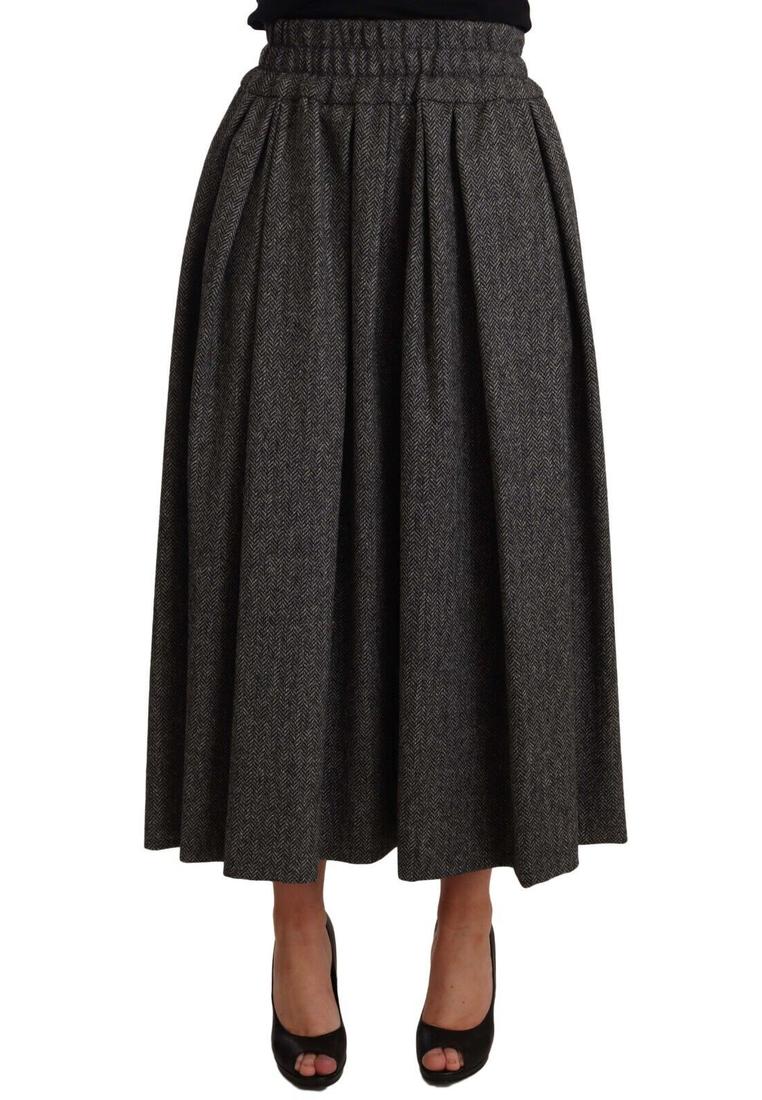 Dolce & Gabbana WoMens Gray Wool High Waist A-line PIECE Skirt - Grey material_wool1 - Size IT 40 (Womens)