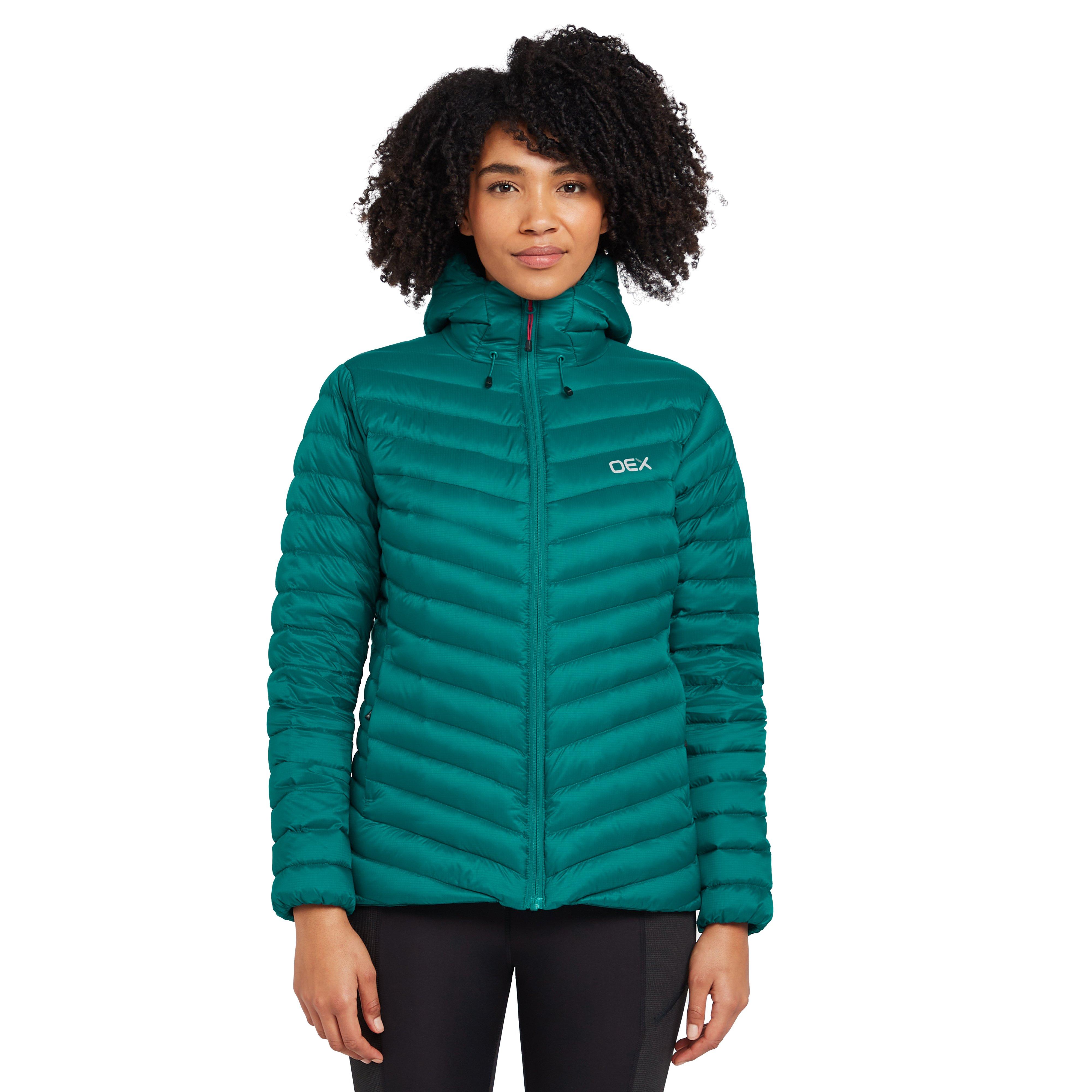 OEX WoMens Kintra Water Repellent & Insulated Down Jacket with Adjustable Hood - Teal - Size 8 UK