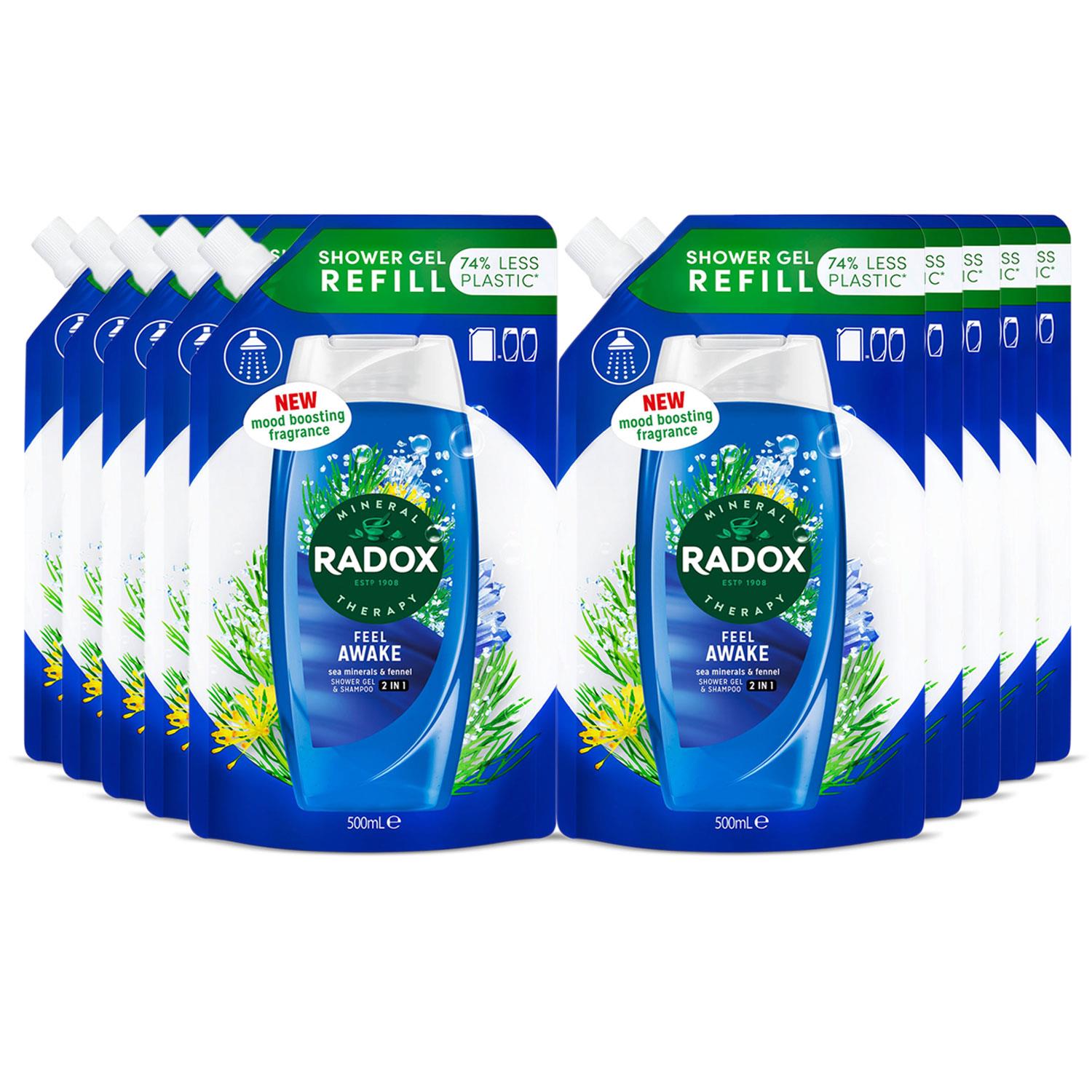 Radox Unisex Mineral Therapy 2-in-1 Shower Gel Refill Pouch Feel Awake 500ml, 10 Pack - NA - One Size