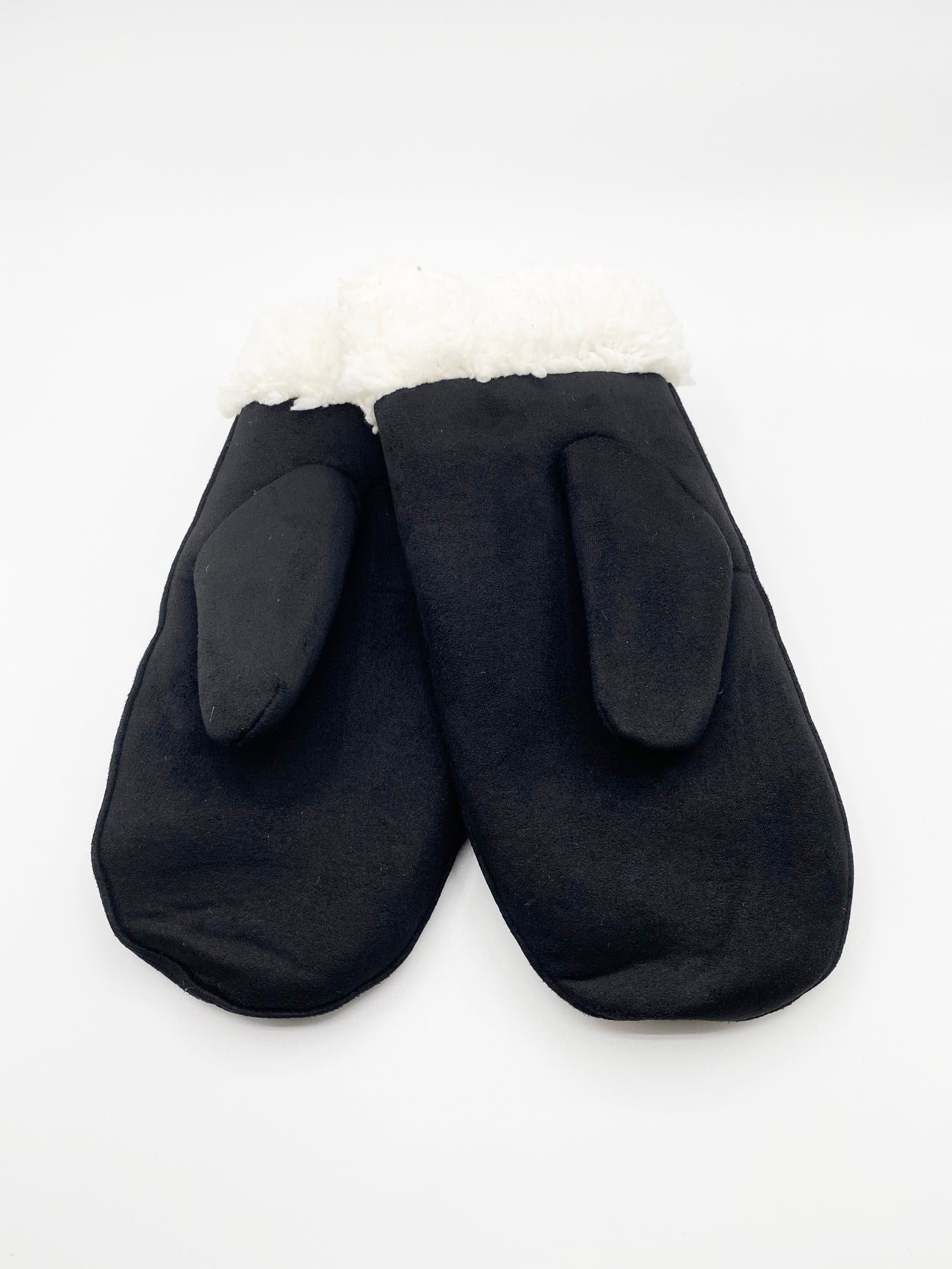 SVNX Womens Faux Suede Mittens With Borg Lining - Black - One Size