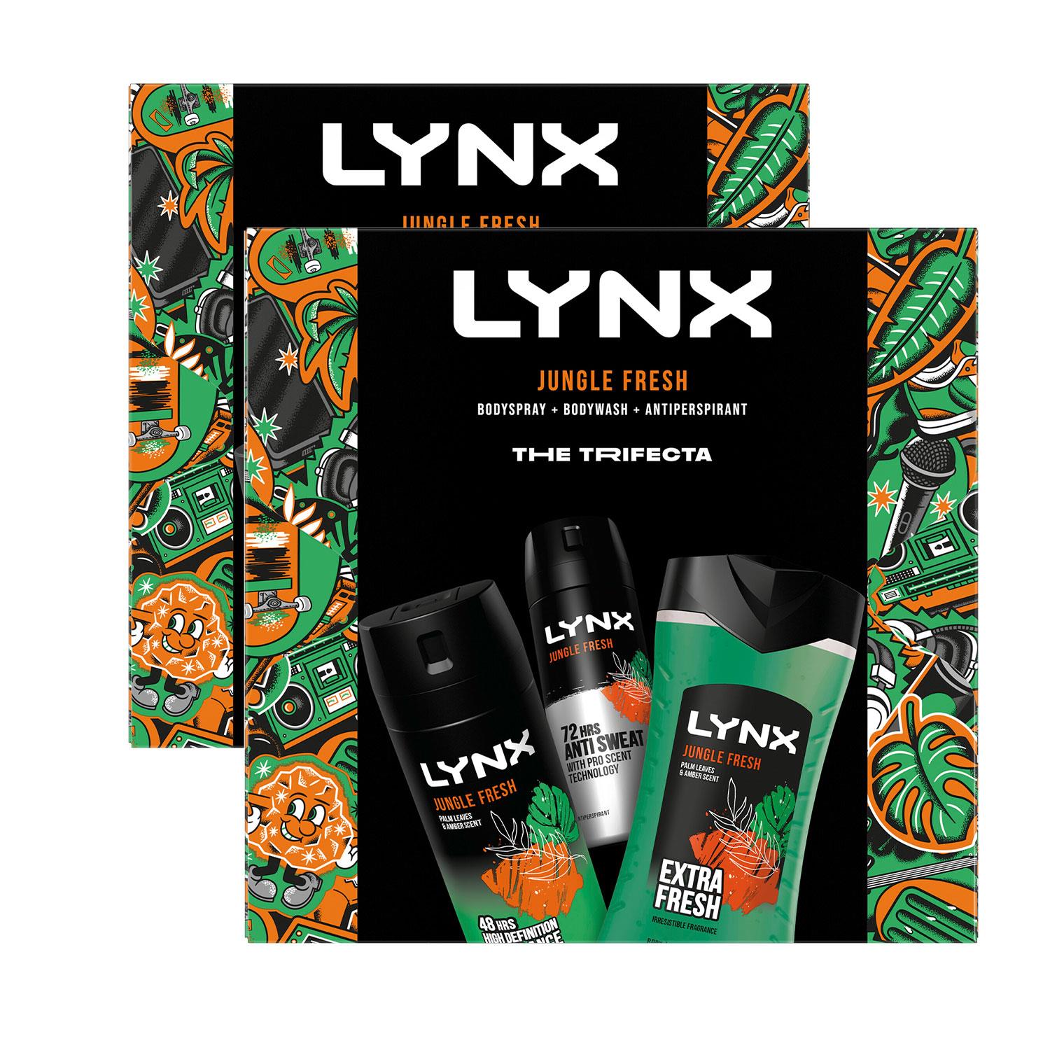 Lynx Mens Jungle Fresh Bath & Body 3 Pcs Gift Set for Him, 2 Pack - One Size