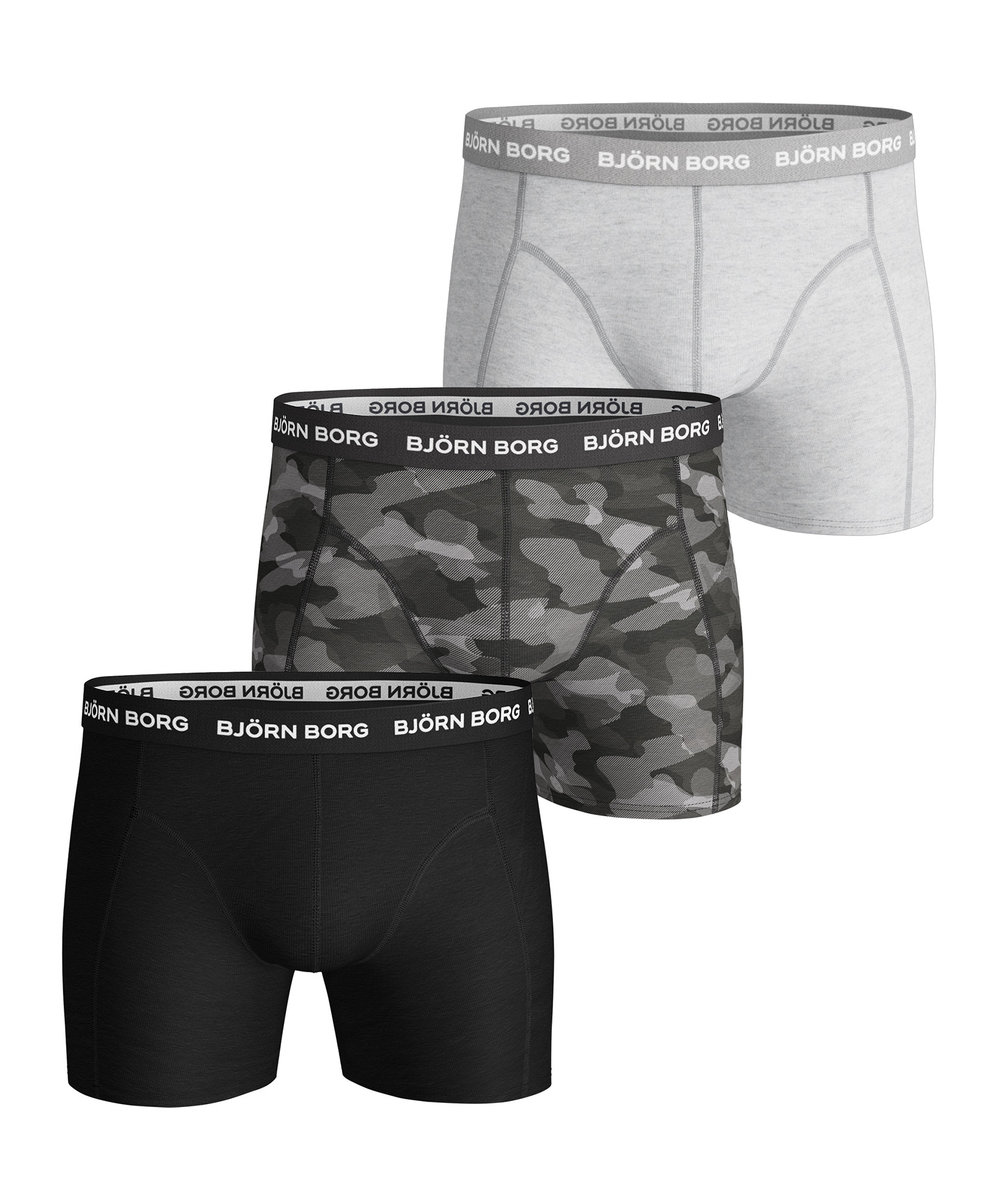 Bjorn Borg Björn - 3 Pairs Mens Cotton Rich Comfort Stretch Fit Boxer Shorts - Grey Mix - Black - Size X-Large