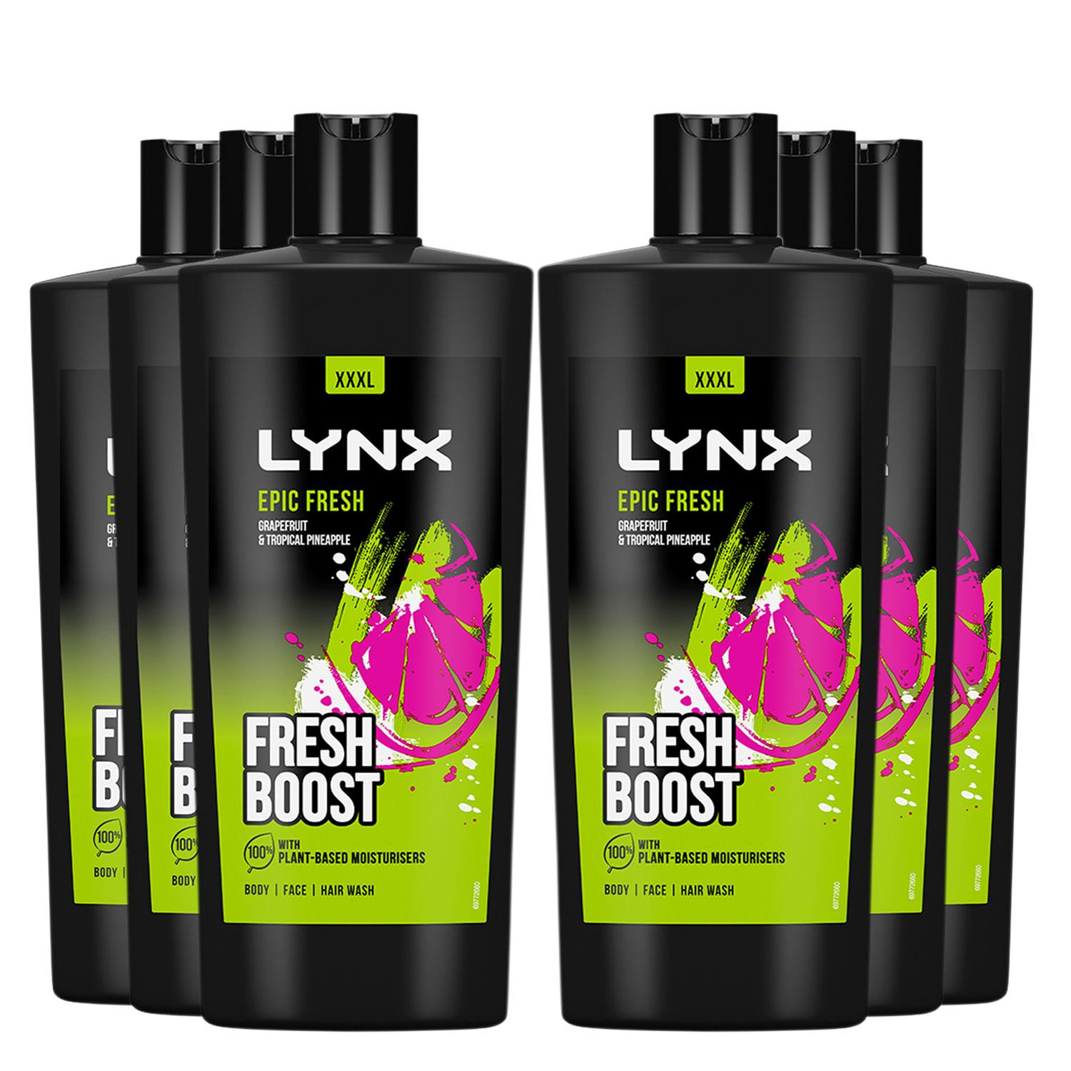 Lynx Mens Epic Fresh Shower Gel Grapefruit & Tropical Pineapple Scent 700ml, 6 Pack - NA Silk - One Size