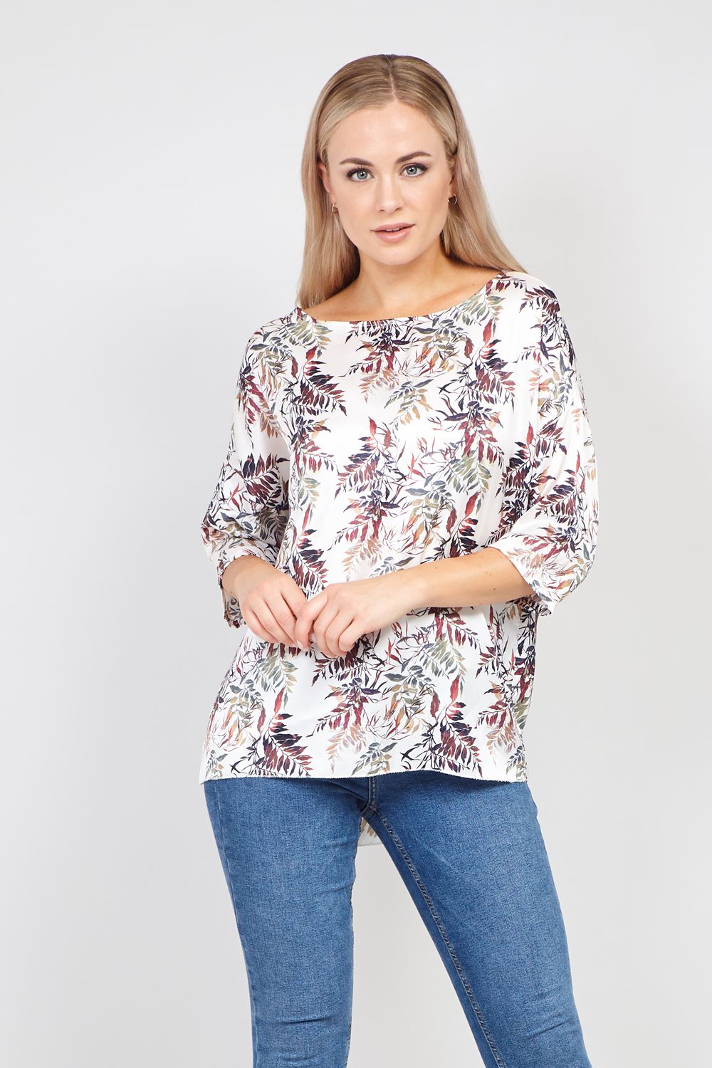 Izabel London Womens Leaf Print Blouse - White - Size UK 10-12