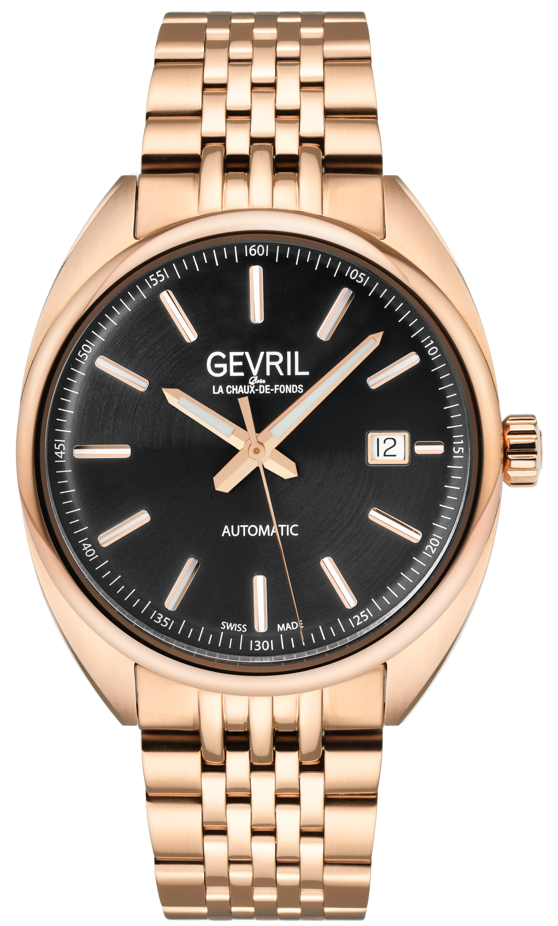 Gevril Five Points Mens 48703 Swiss Made Automatic Sellita SW200 Rose Gold Stainless Steel Luminous Date Watch - One Size