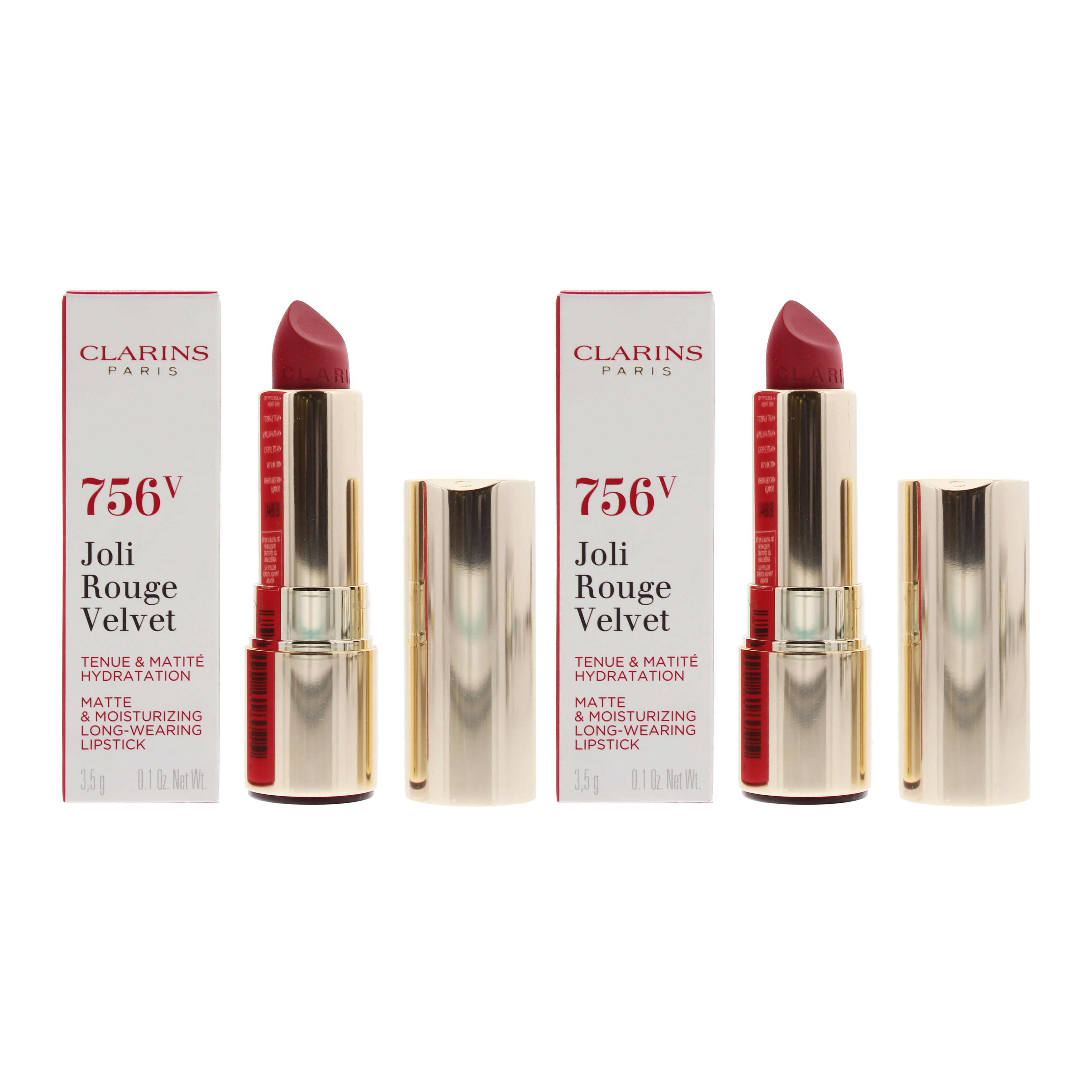 Clarins Womens Joli Rouge Velvet Matte & Moisturizing Long Wearing Lipstick 756V Guava 3.5g x 2 - NA - One Size