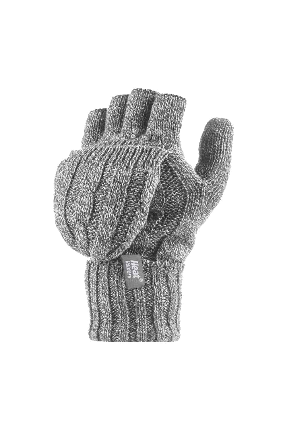 Heat Holders Womenss Thermal Converter Fingerless Cable Knit 2.3 tog Gloves - Grey Silk - One Size