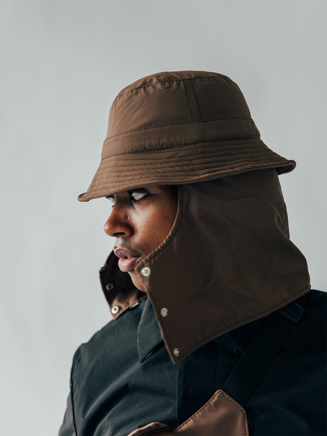 SVNX Mens Adrian Bucket Hat With Face Guard - Brown - One Size