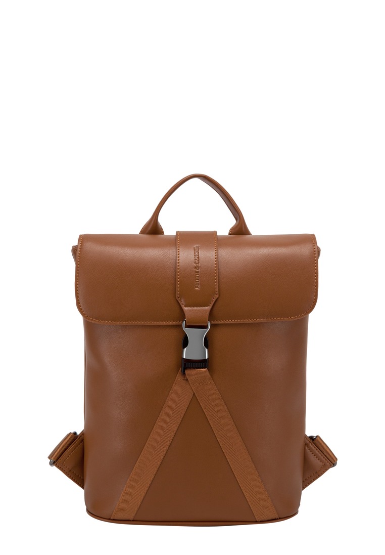 Smith & Canova Womens Smooth Leather Buckle Backpack - Tan - One Size