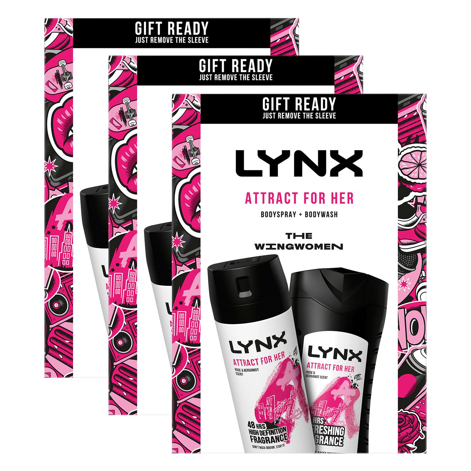 Lynx Womens Attract For Her BodySpray & Body Wash Duo Gift Set, 3pk - One Size