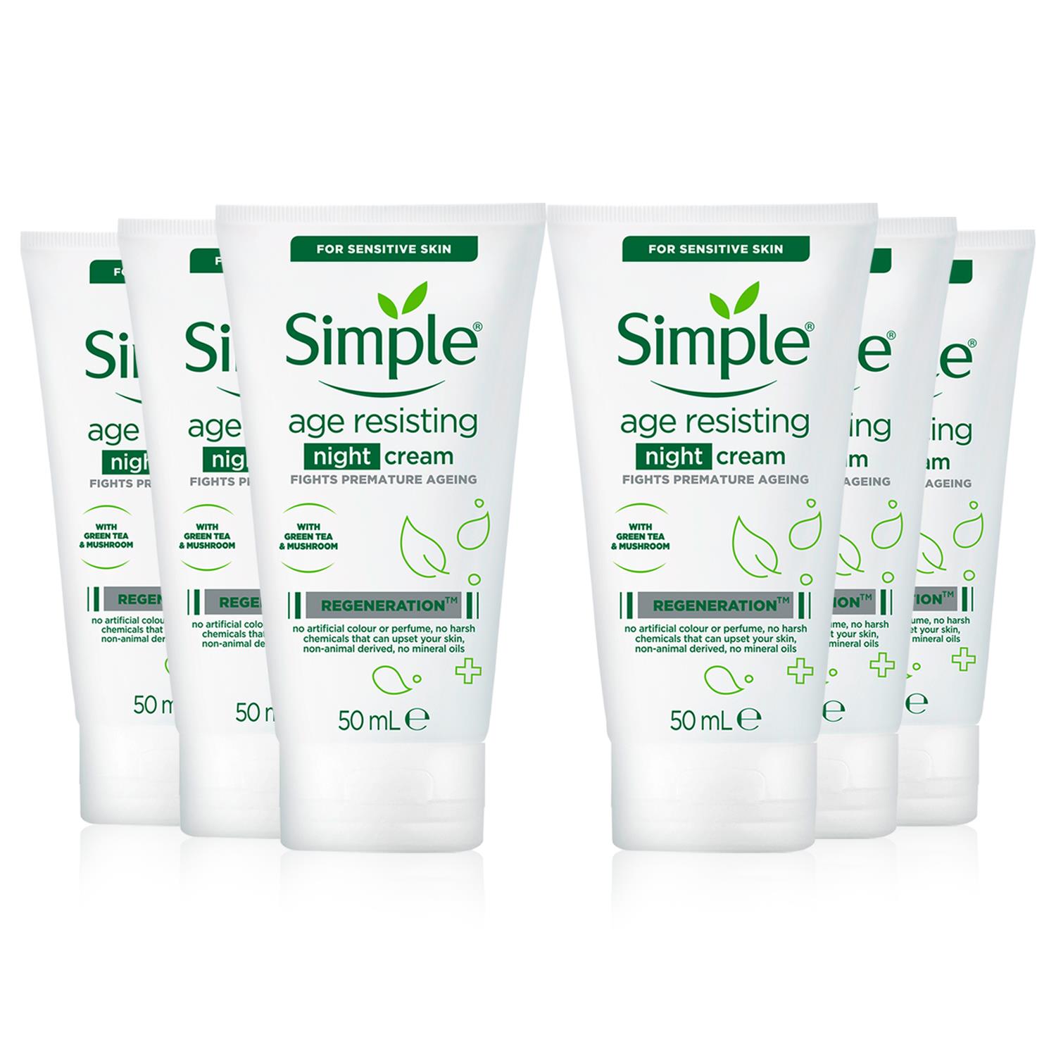 Simple Womens Night Cream Age Resisting Fights Premature ageing 50ml, 6 Pack - One Size