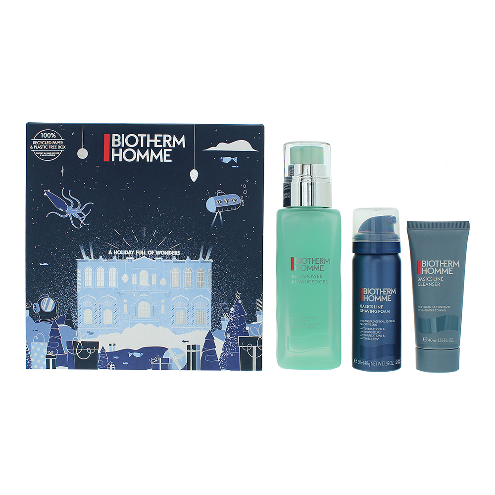 Biotherm Mens Homme Aqua Power Gift Set - Cleansing Gel 40ml, Shaving Foam 50ml + Ultra-Moisturising & Strengthening Gel 75ml - NA - One Size