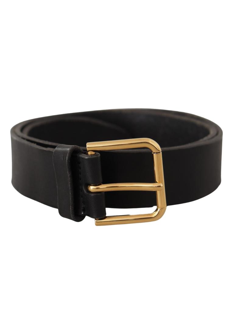 Dolce & Gabbana Mens Black Leather Gold Tone Logo Metal Buckle Belt - Size 90 cm