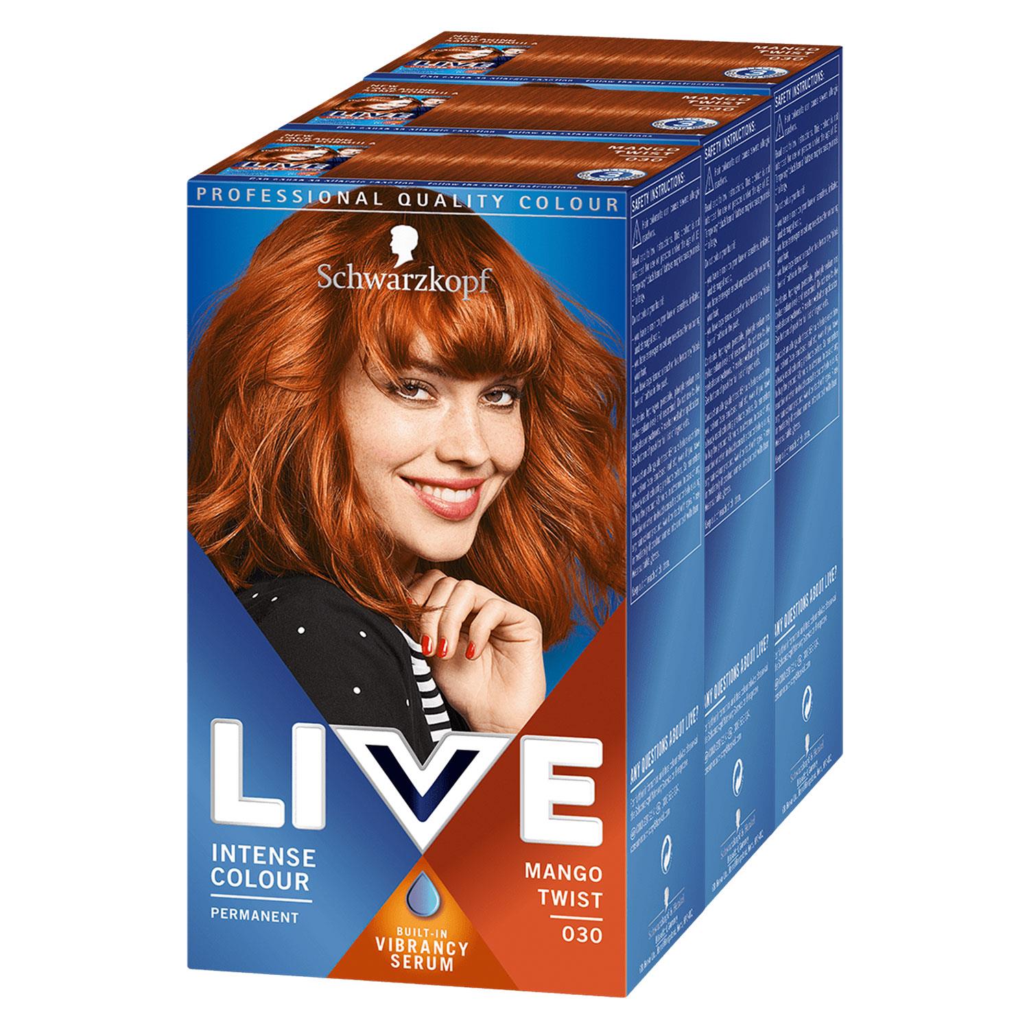 Schwarzkopf Womens 3pk of Live Mango Twist Permanent Hair Dye, Intense Colour 030 - Cream - One Size