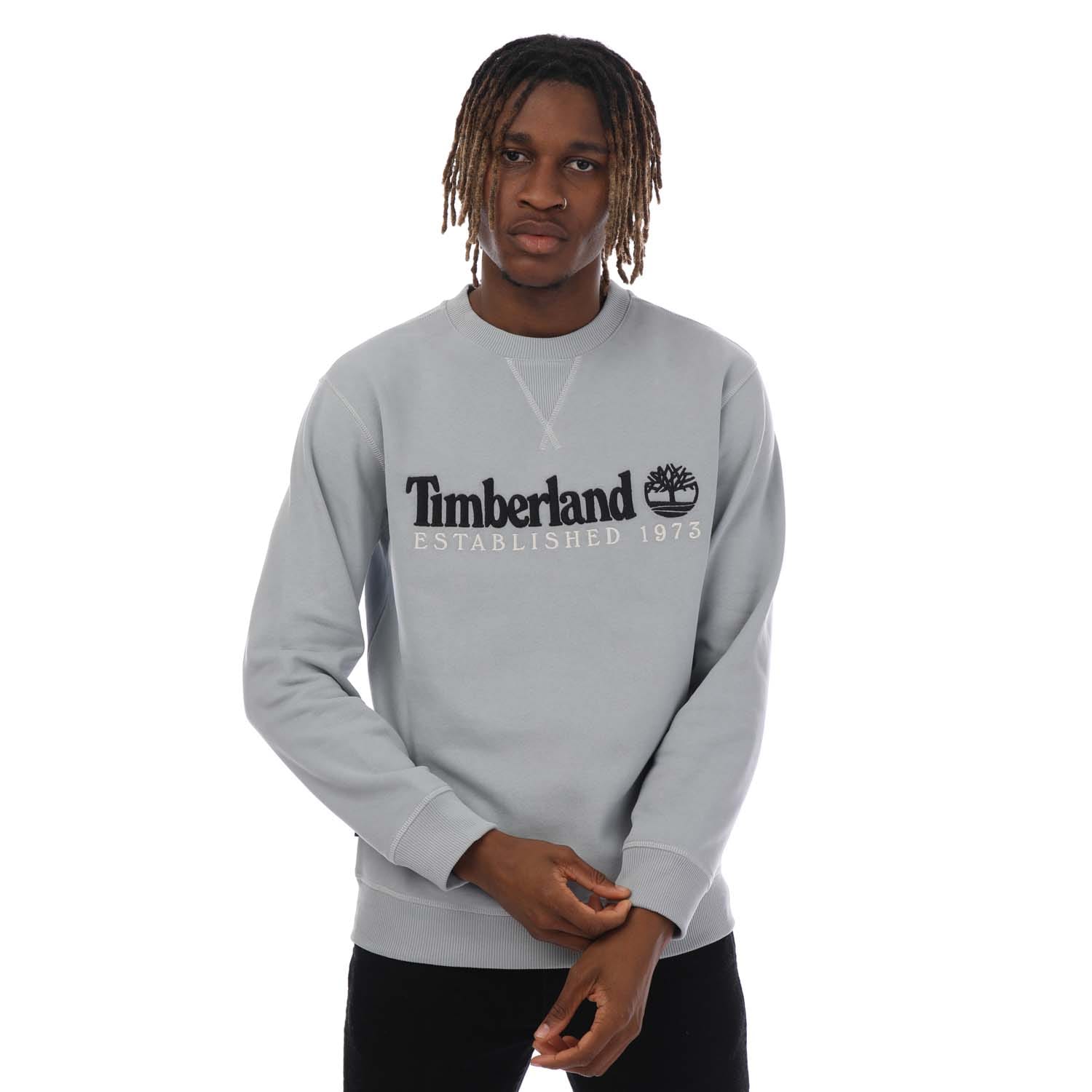 Timberland Mens Est 1973 Crew Sweatshirt in Light Grey Cotton - Size X-Large