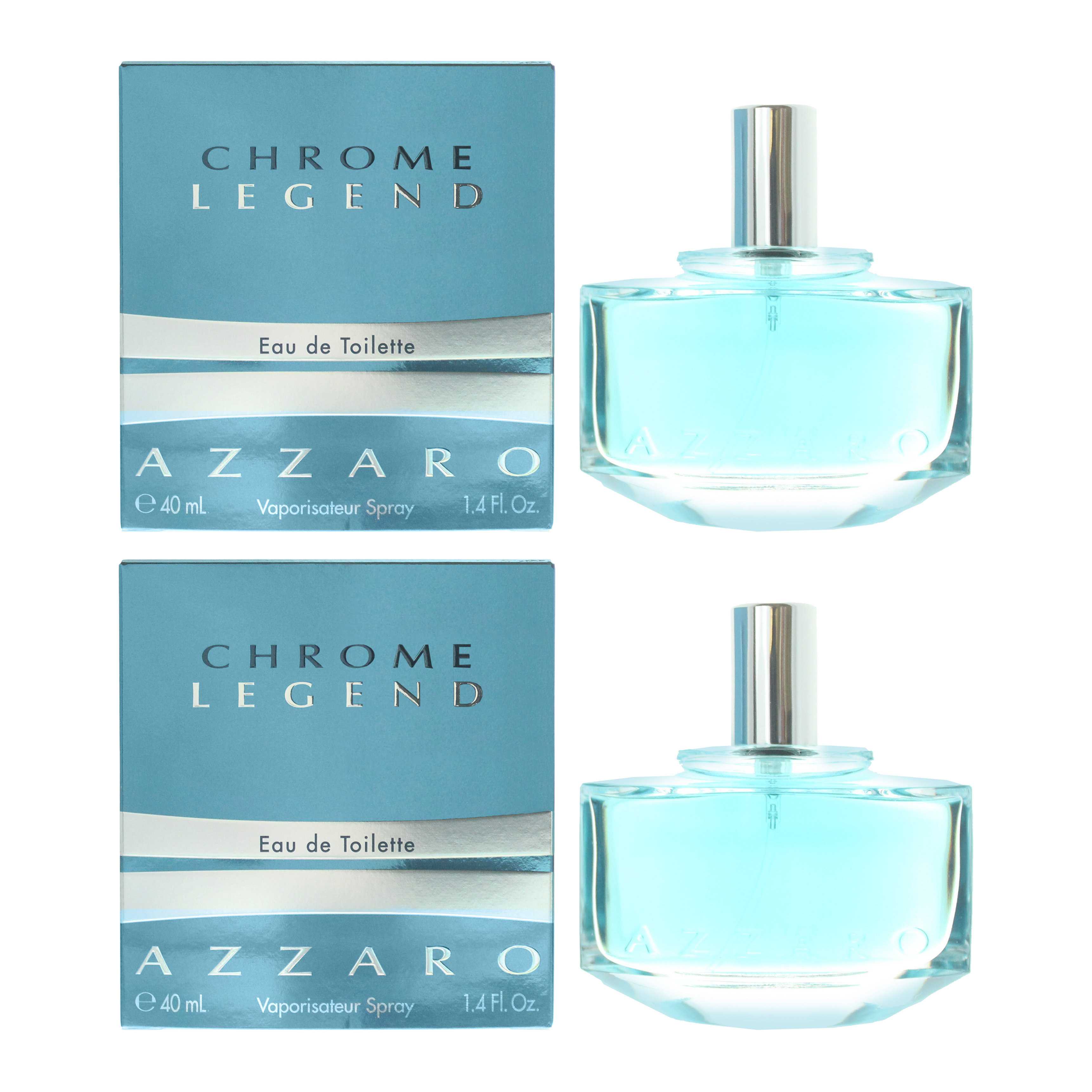 Azzaro Mens Chrome Legend Eau de Toilette 40ml Spray For Him X 2 - One Size