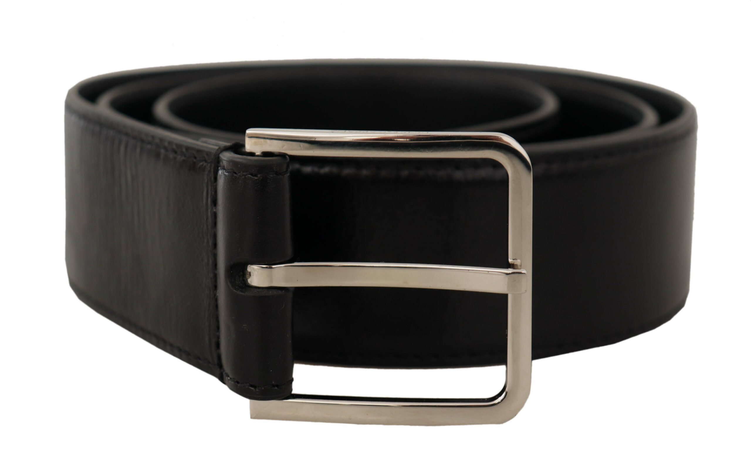 Dolce & Gabbana Mens Black Calf Leather Vintage Steel Logo Buckle Belt - Size 90 cm