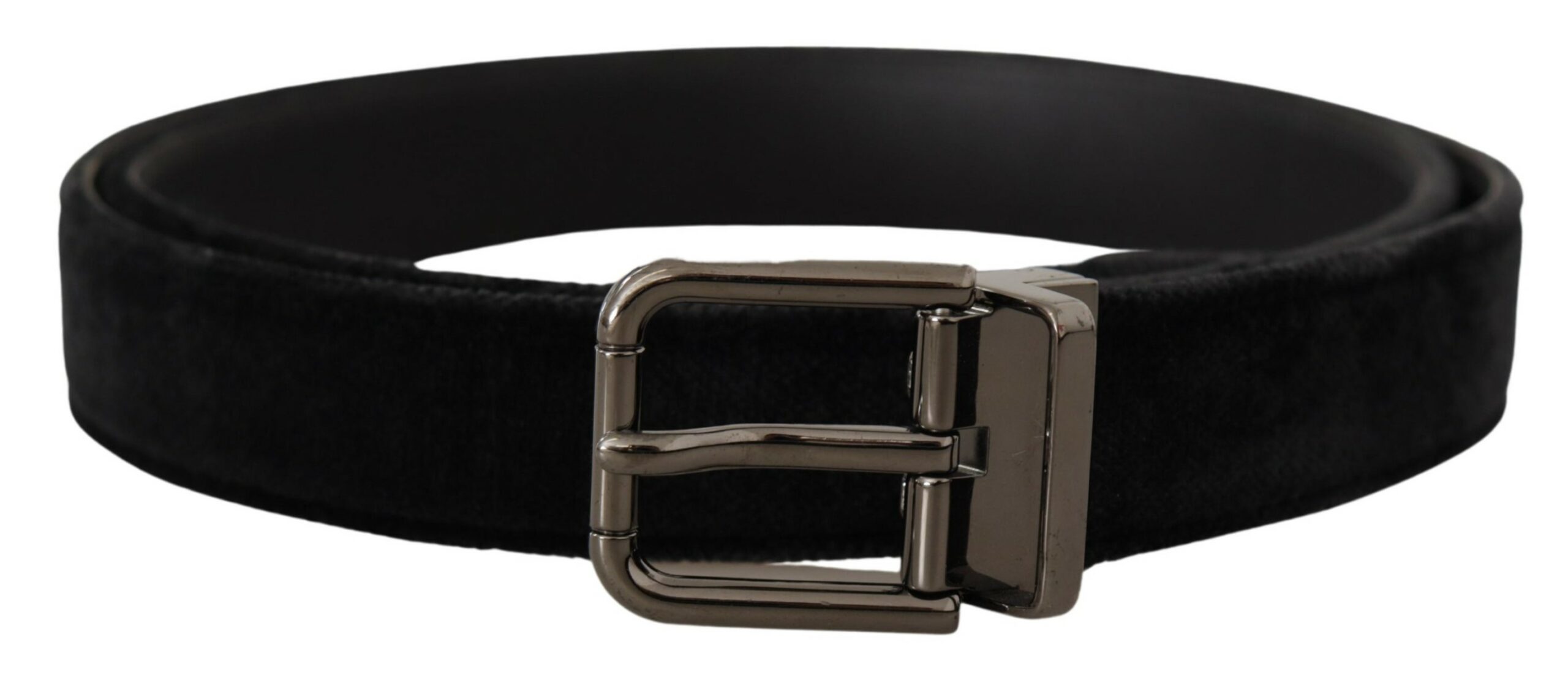 Dolce & Gabbana Mens Black Velvet Silver Tone Logo Metal Buckle Belt Leather - Size 75 cm