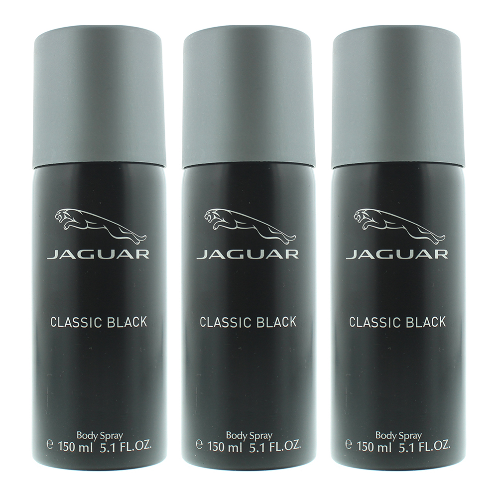 Jaguar Mens Classic Black Body Spray 150ml For Him x 3 - One Size