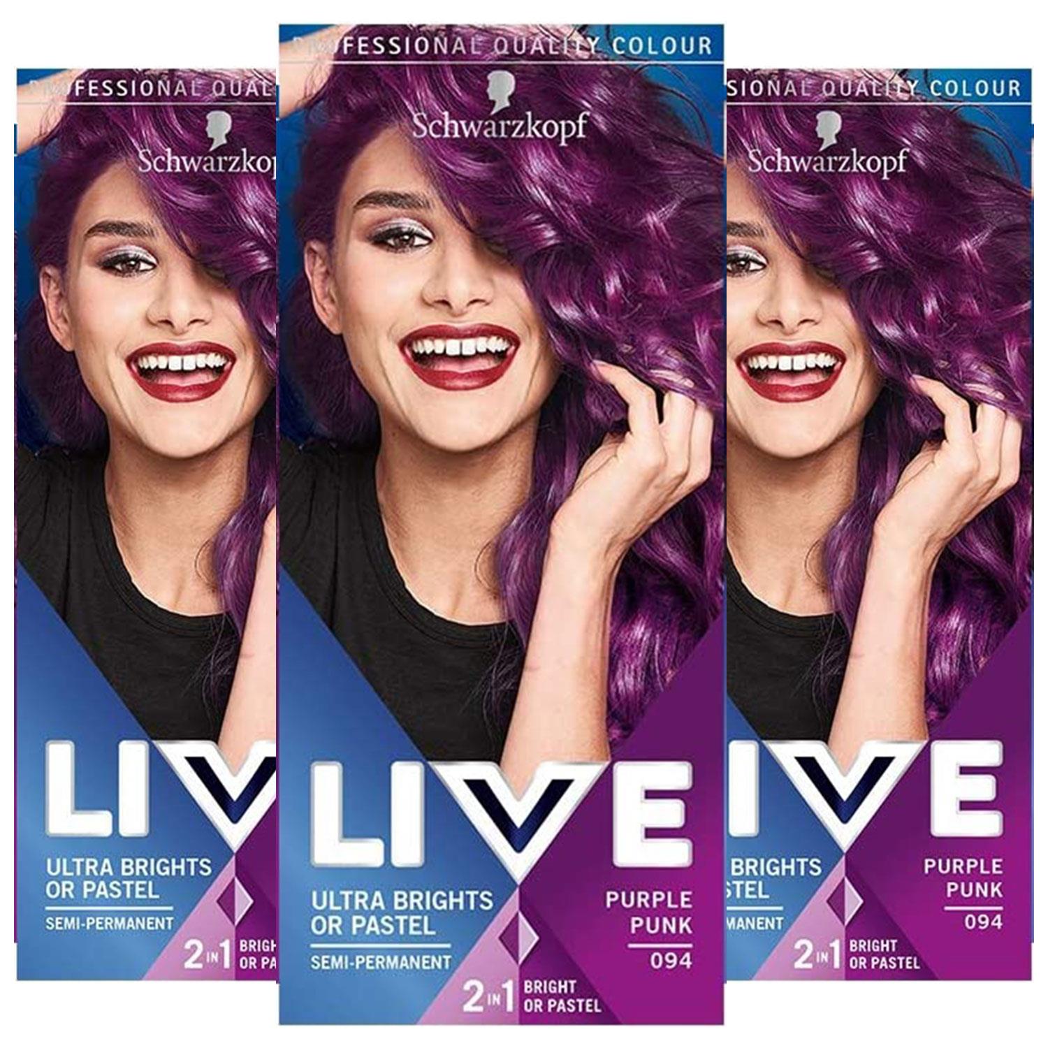 Schwarzkopf Womens 3x LIVE Purple Punk Semi-Permanent Hair Dye, Ultra Brights 094 - One Size