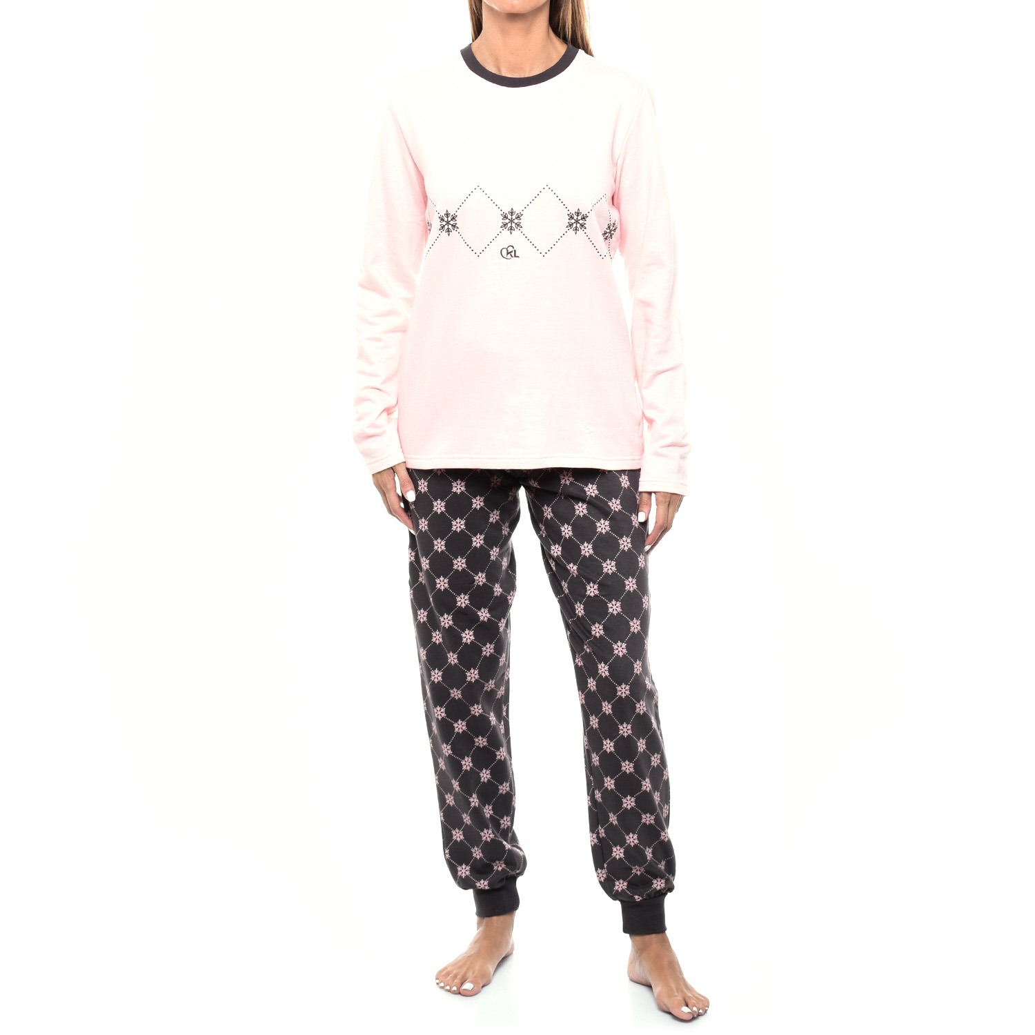 Kisses&Love KLP2 WoMens Long Sleeve Plush Winter Pajamas - Pink - Size Large