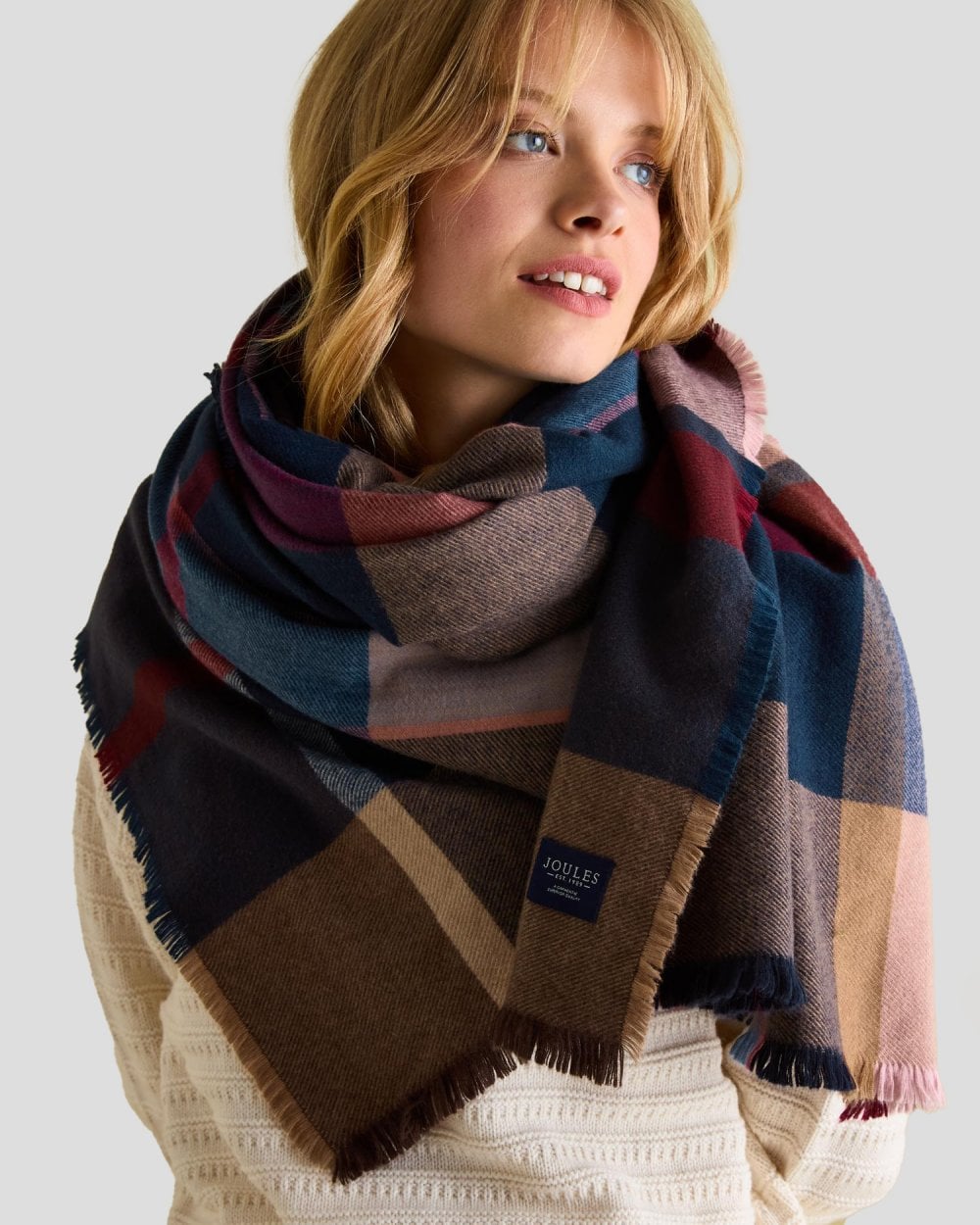 Joules Bracewell Womens Large Check Blanket Scarf 223799 - Multicolour - One Size