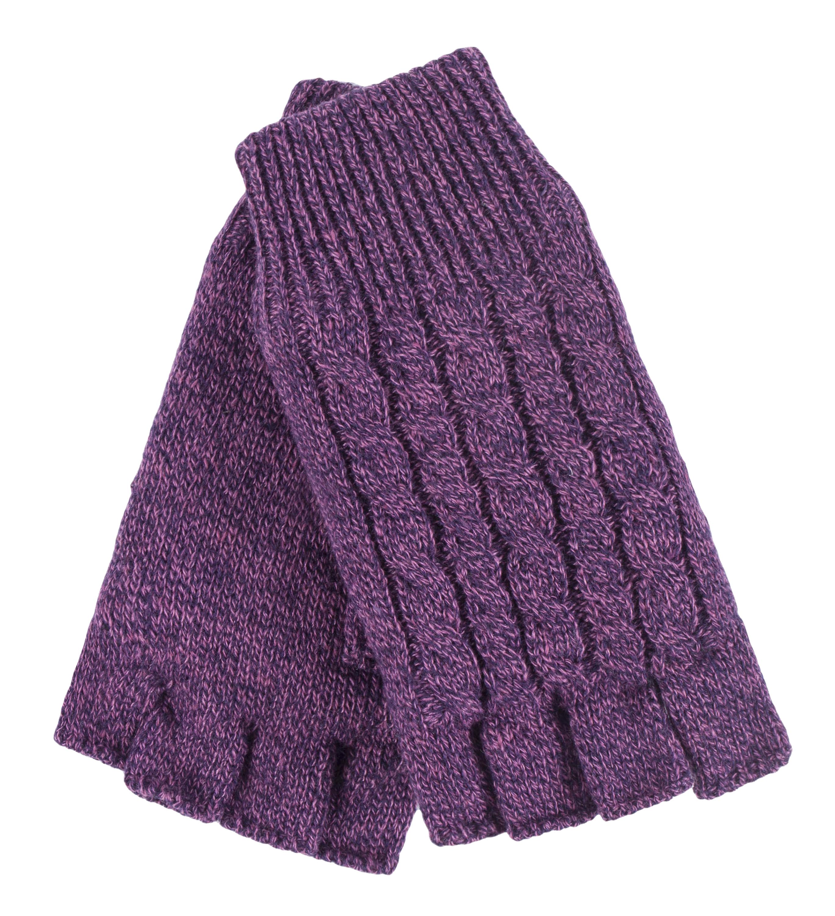 Heat Holders Womens - Ladies Cable Knitted Winter Thermal Fingerless Gloves - Purple - One Size